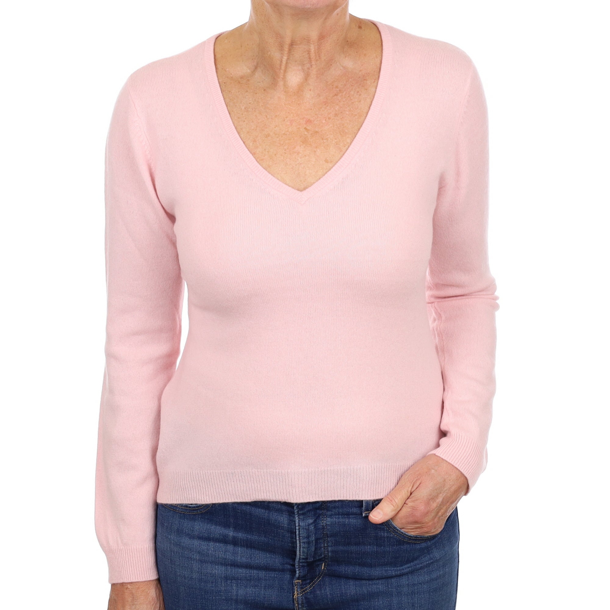 Shell Pink Cashmere V Neck Jumper Medium
