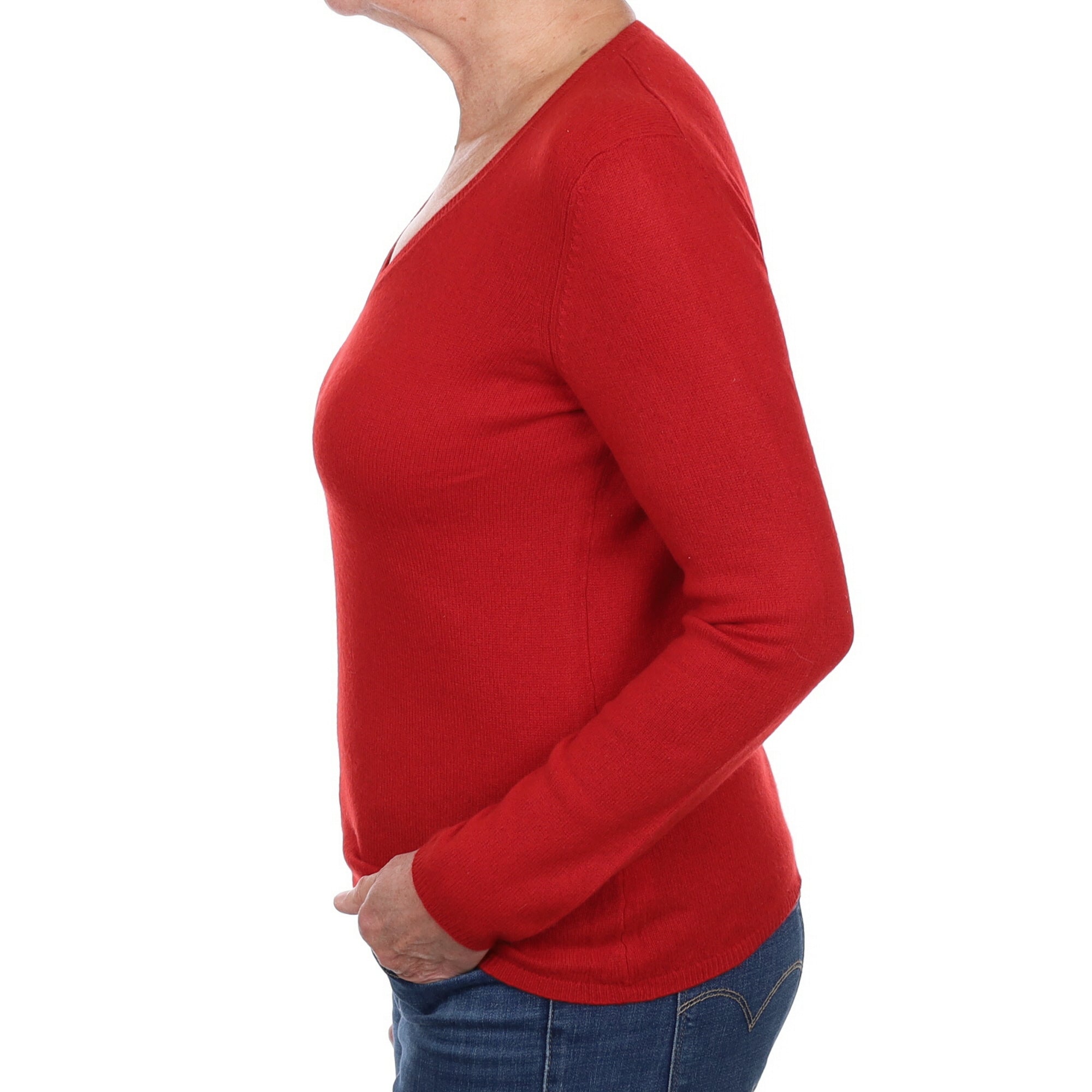 Scarlet Red Cashmere V Neck Jumper Medium