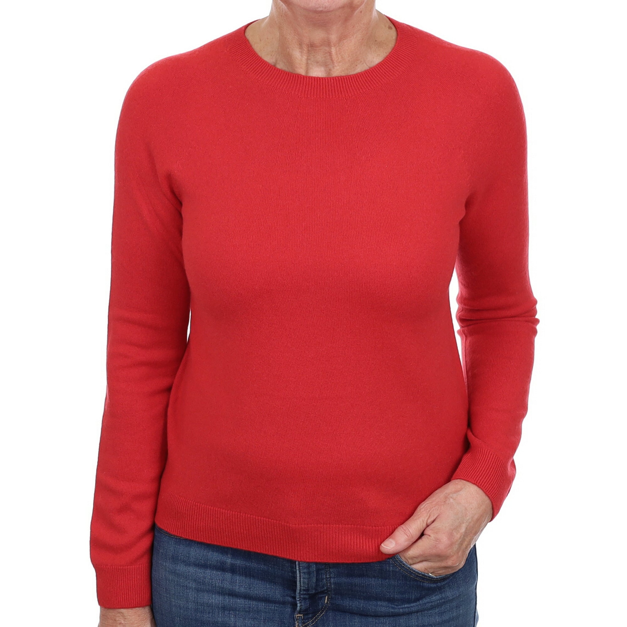 Berry Red Cashmere Crew Neck Jumper Medium