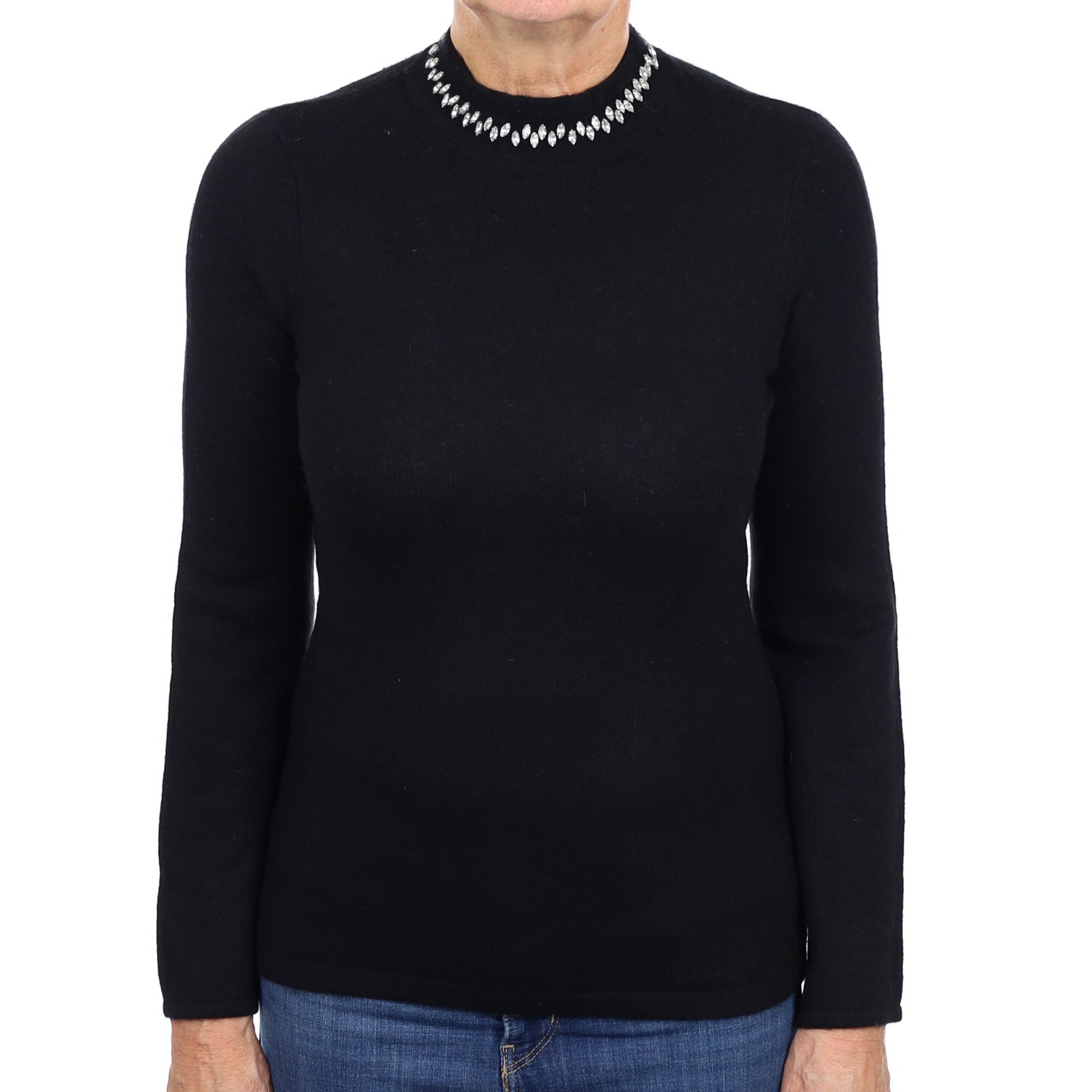 Black Jewelled Cashmere Turtle Neck Jumper Medium
