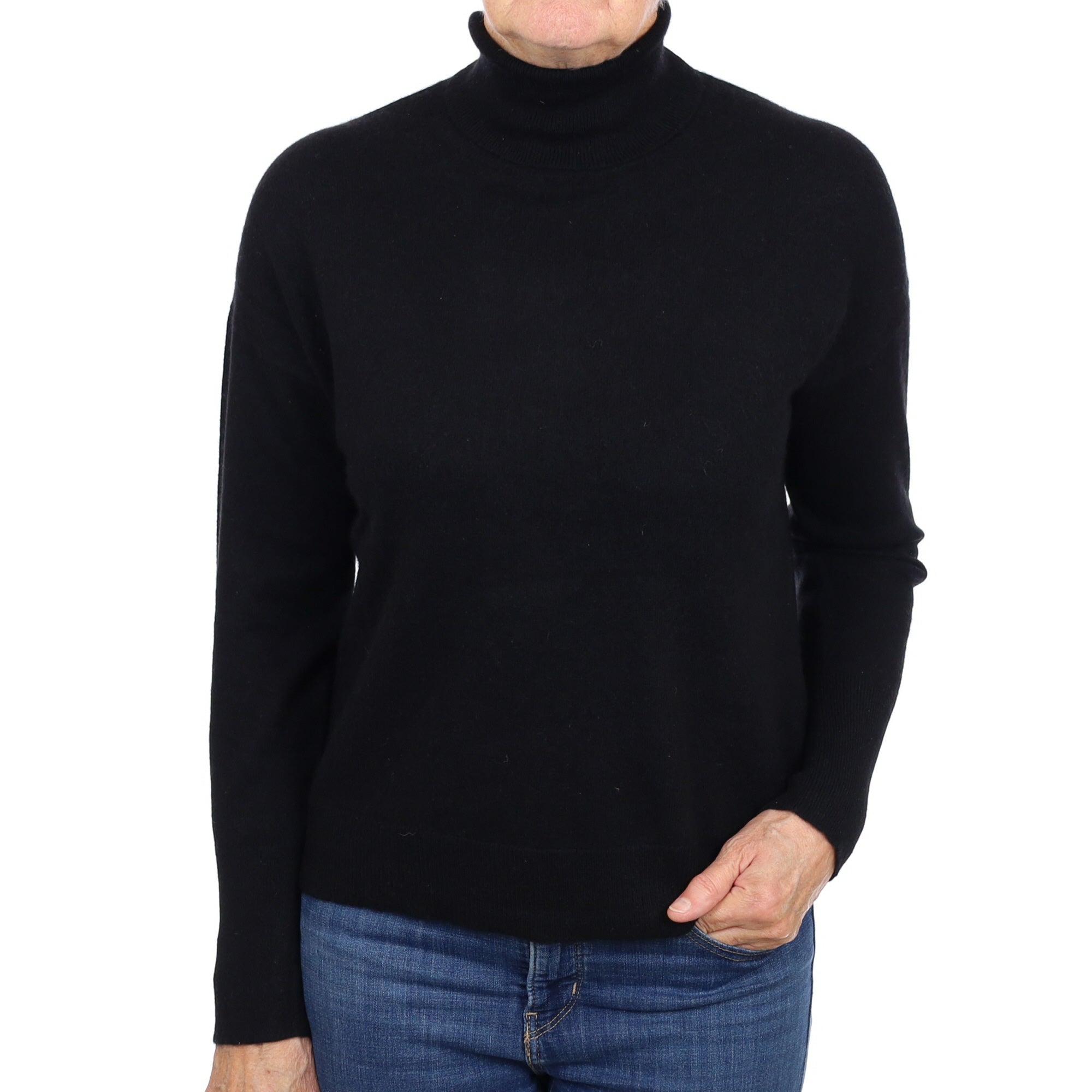Black Cashmere Polo Neck Jumper Medium