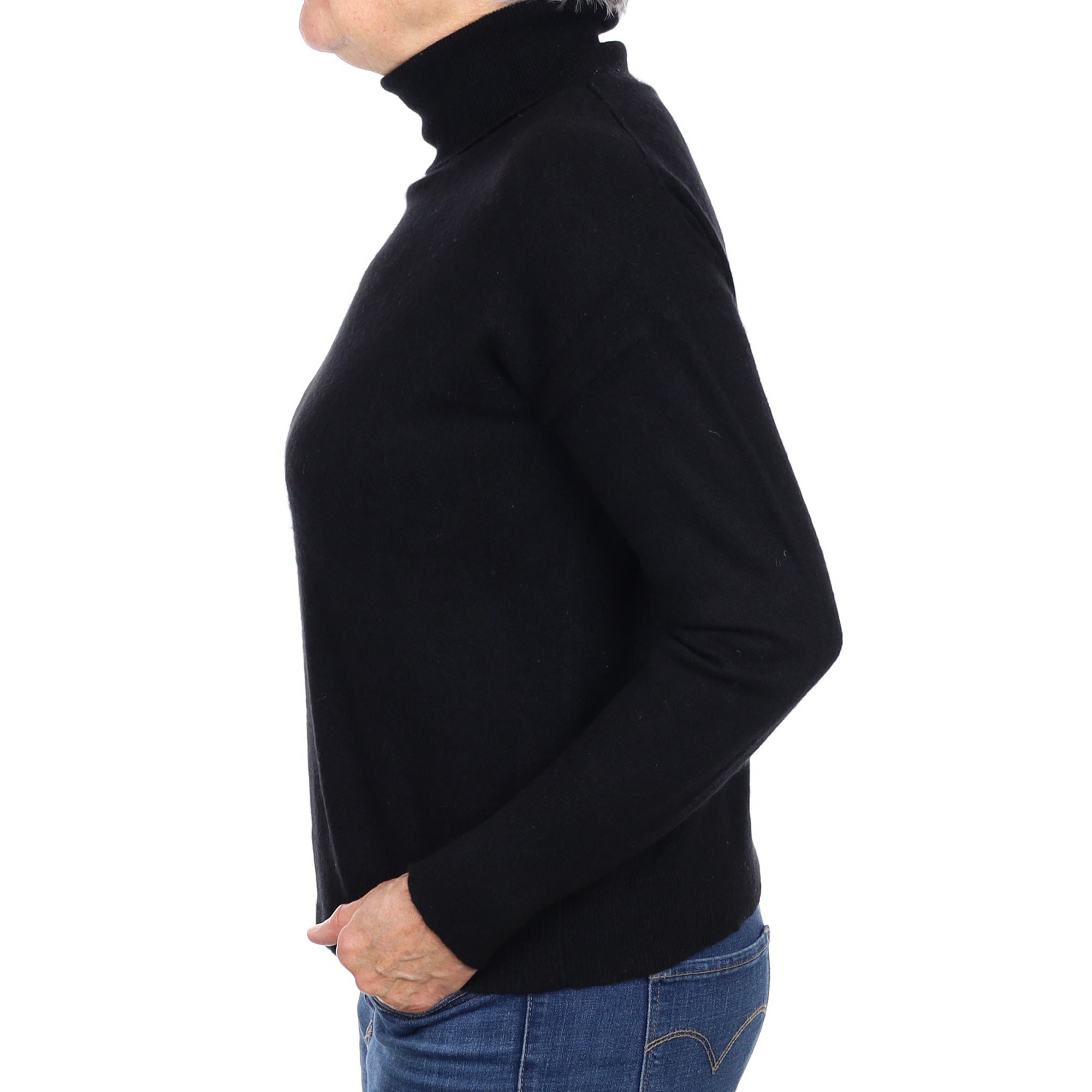 Black Cashmere Polo Neck Jumper Medium