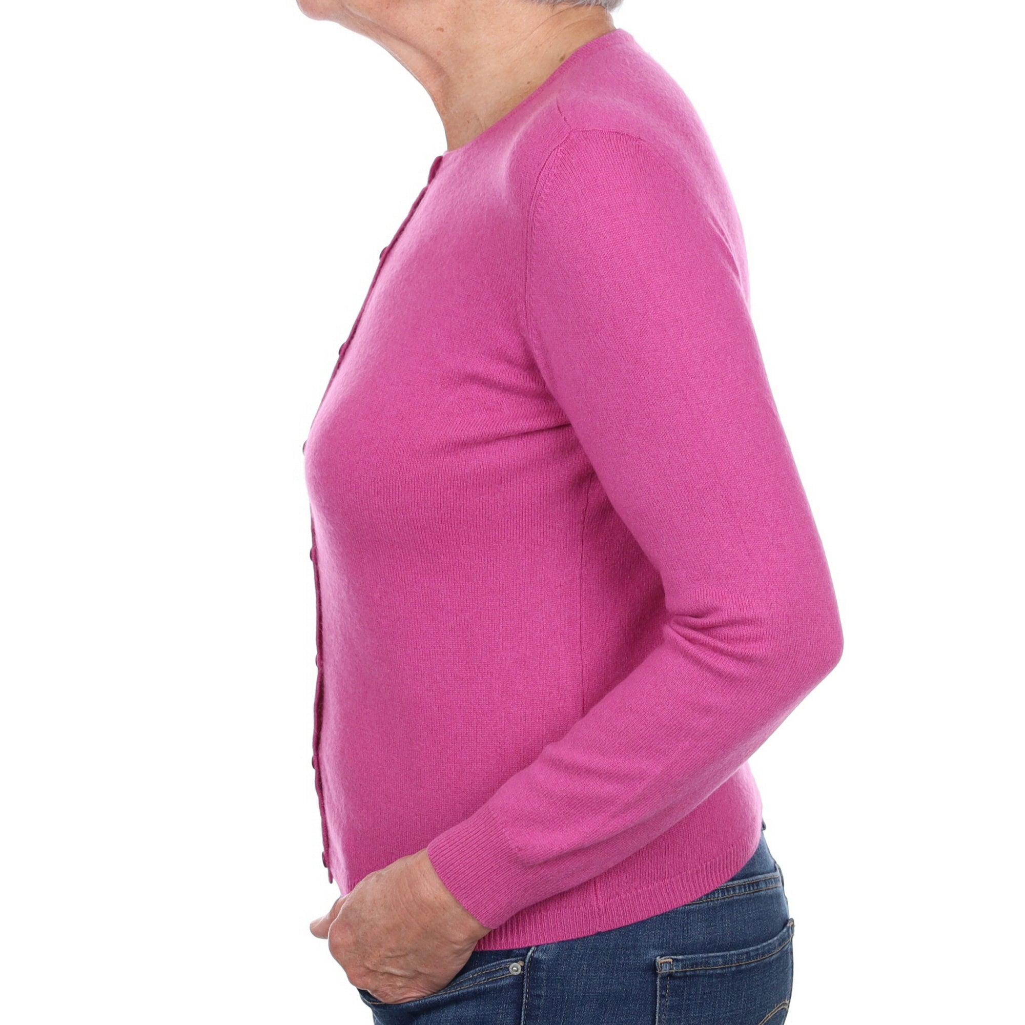 Tulip Pink Cashmere Crew Neck Cardigan Medium