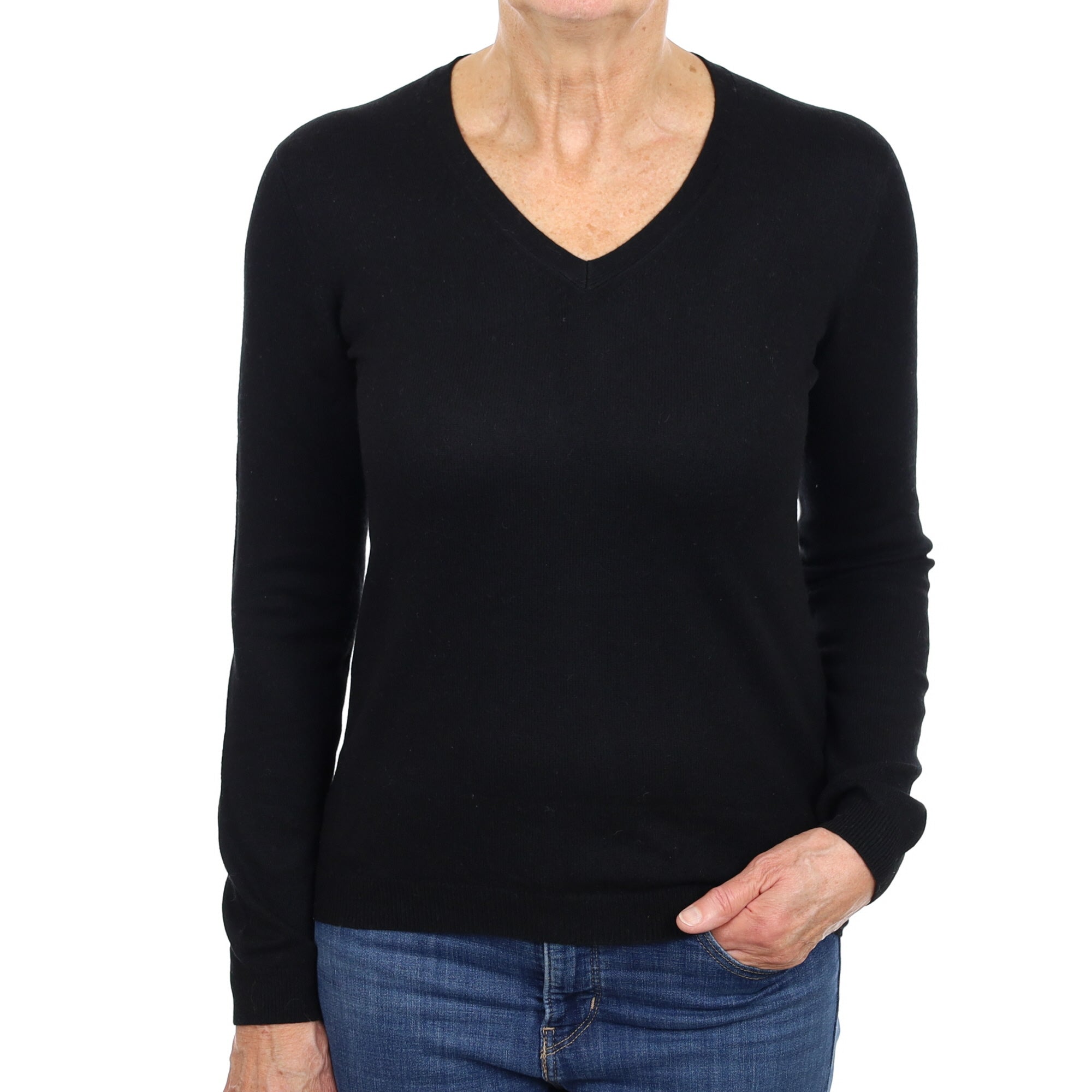 Black Cashmere V Neck Jumper Medium