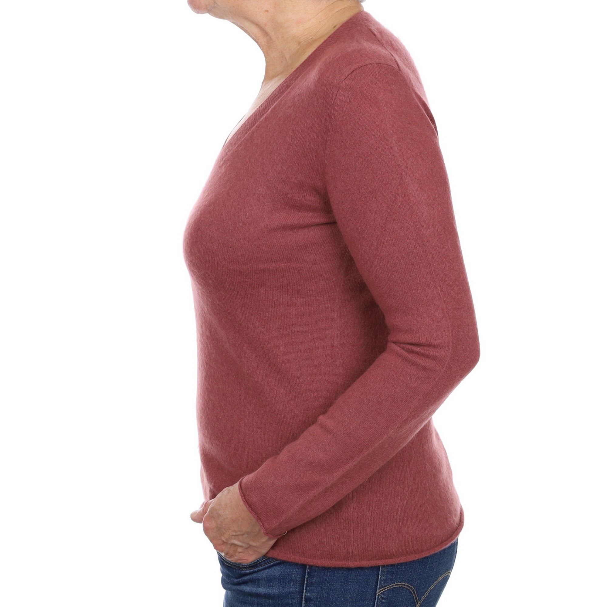Rouge Pink Cashmere V Neck Jumper Medium