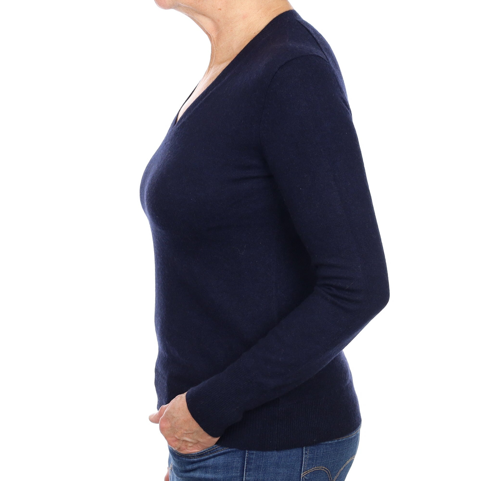 Navy Blue Cashmere V Neck Jumper Medium