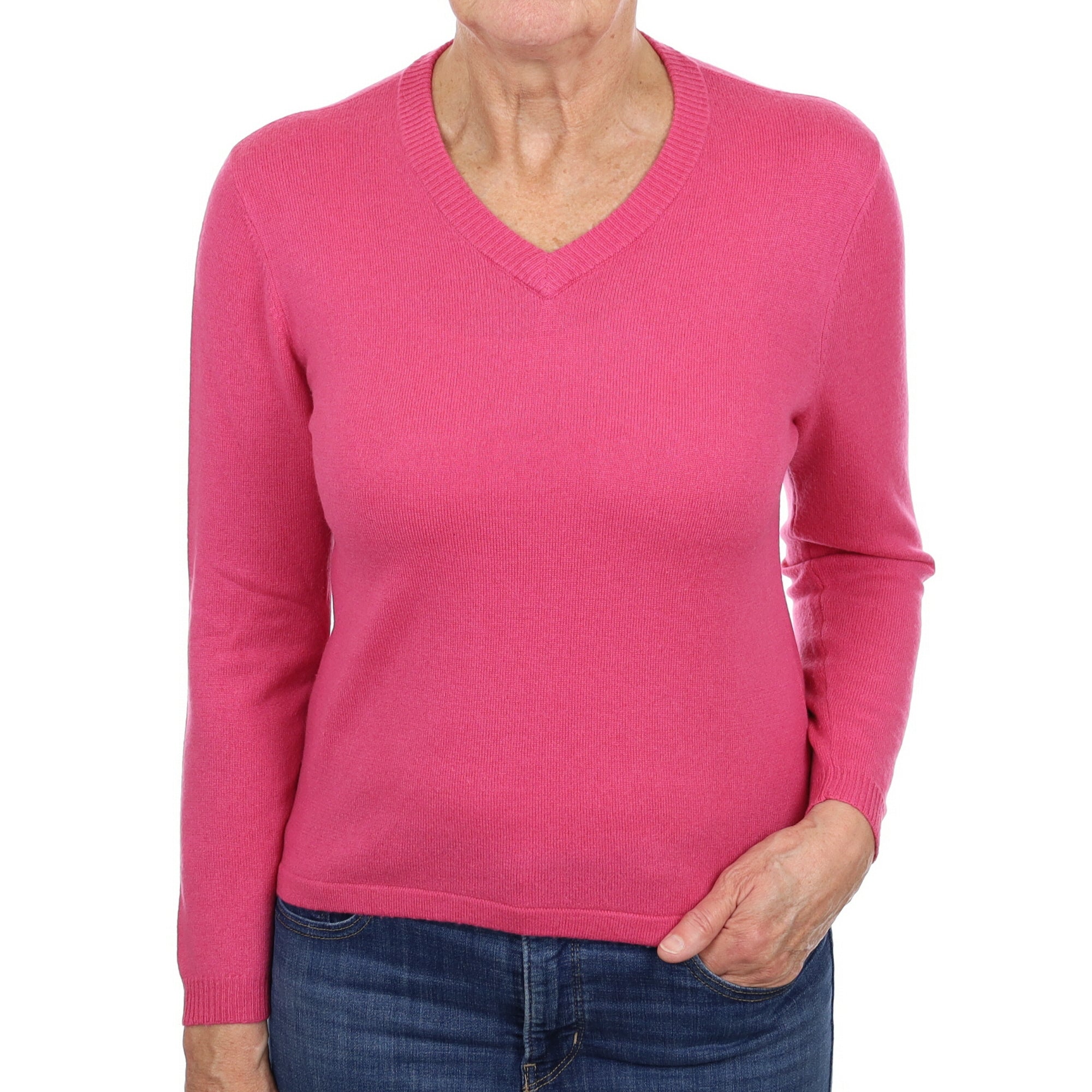 Rose Pink Cashmere V Neck Jumper Medium