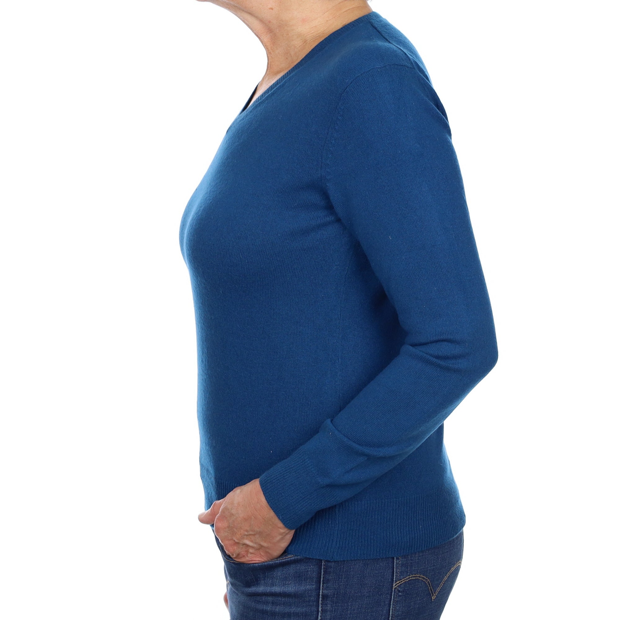 Teal Blue Cashmere V Neck Jumper Medium