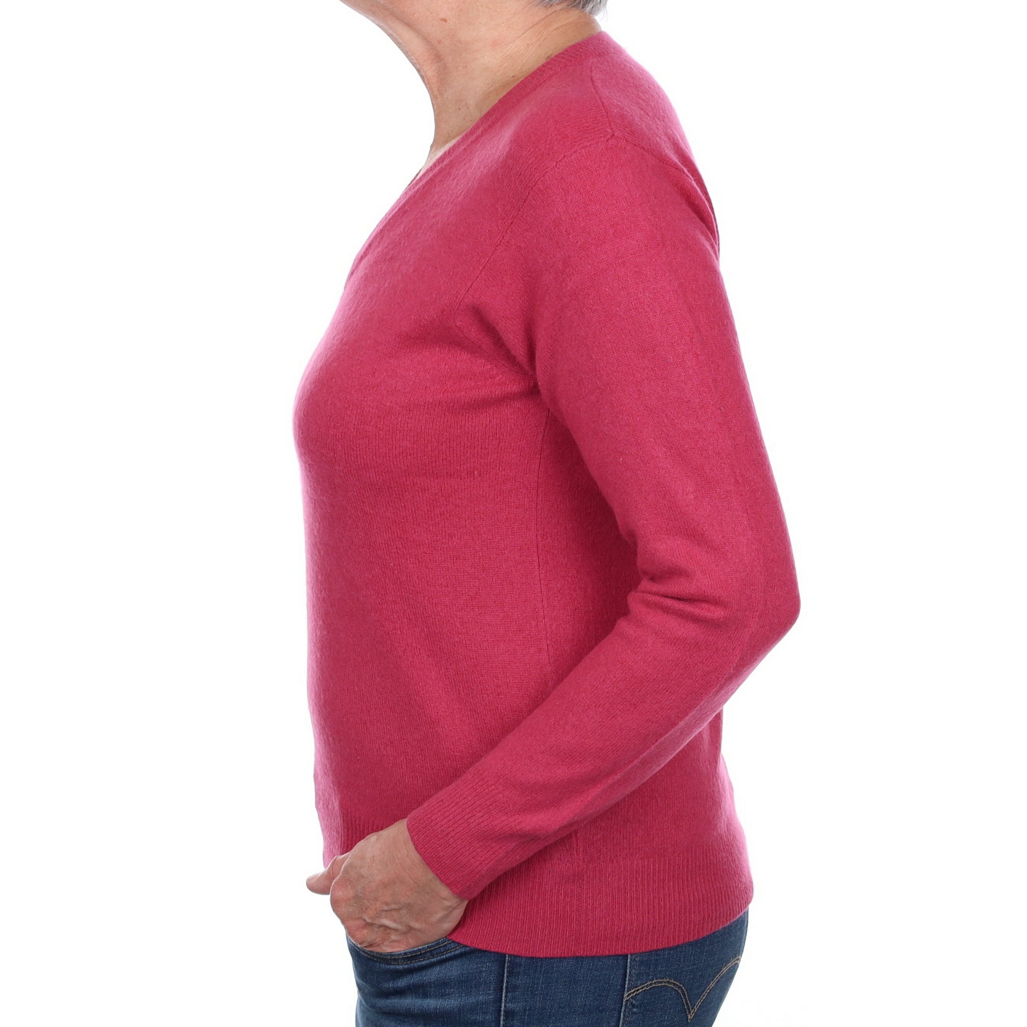 Cranberry Pink Cashmere V Neck Jumper Medium