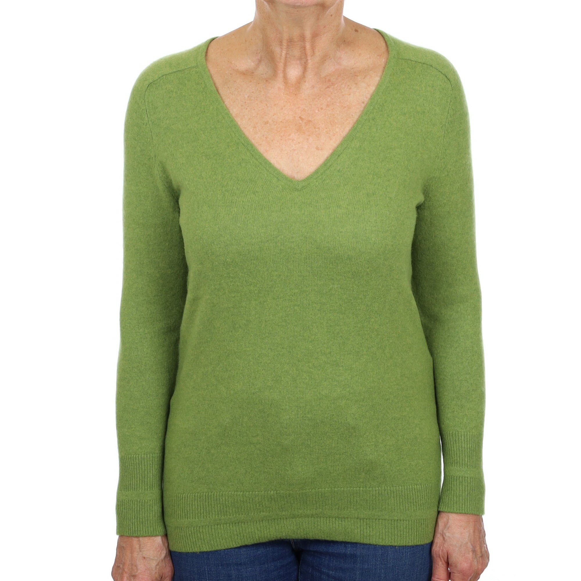 Moss Green Cashmere V Neck Jumper Medium