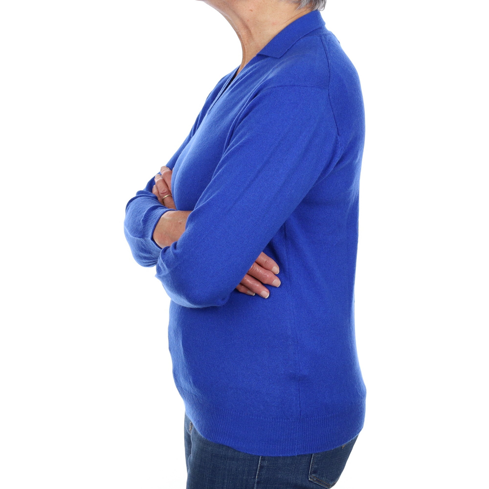 Cobalt Blue Cashmere Collared V Neck Jumper Medium