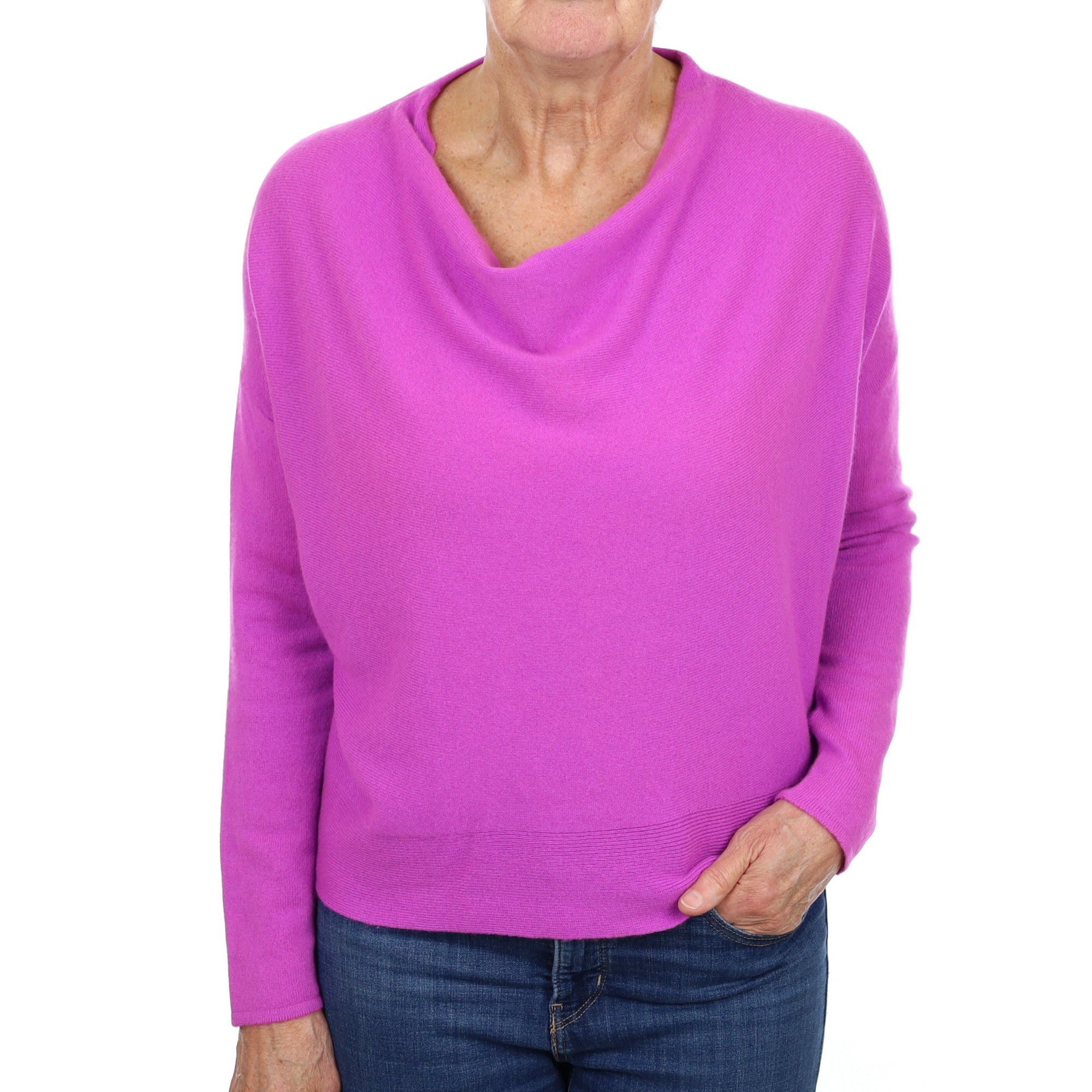 Magenta Pink Cashmere Drape Neck Jumper Medium
