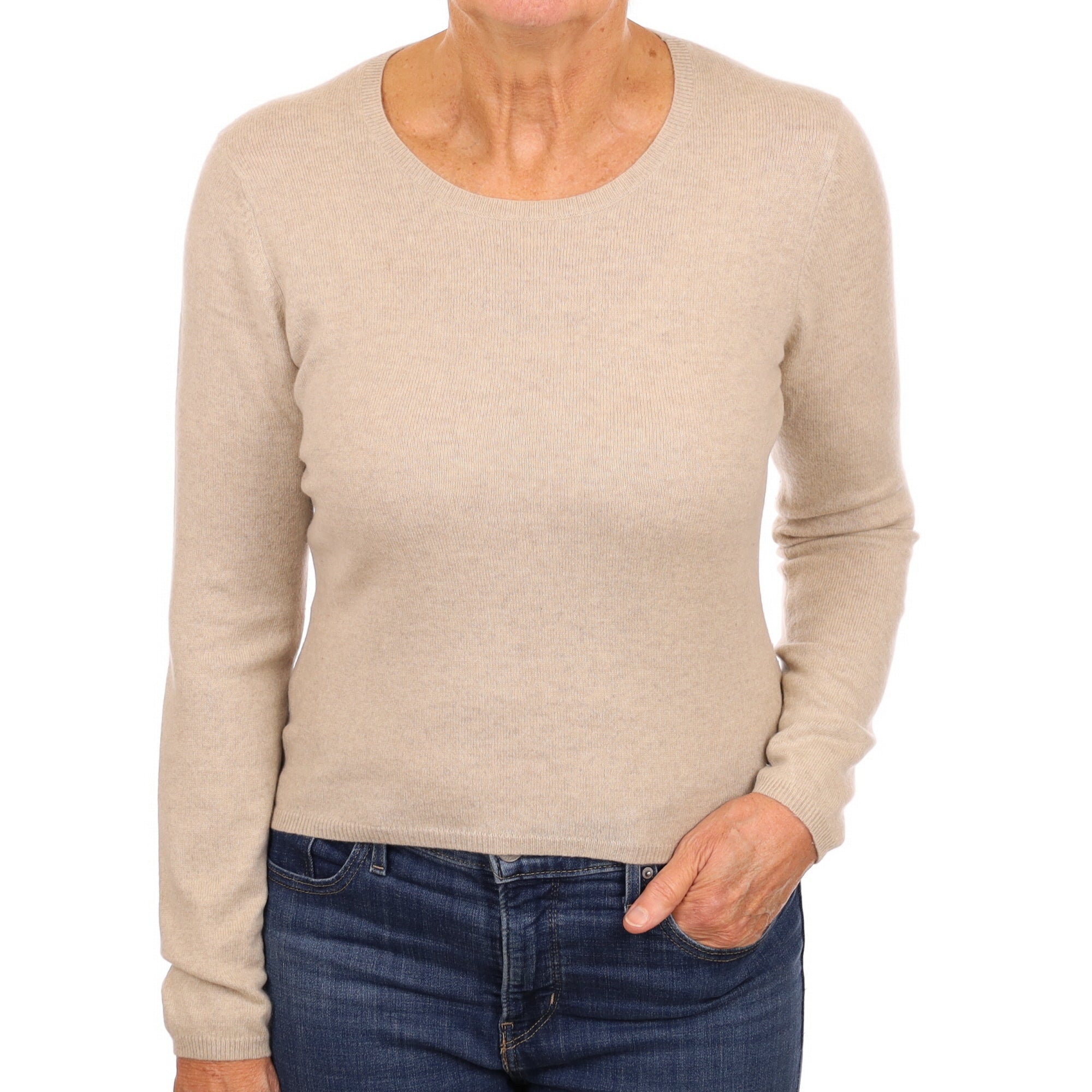 Oatmeal Beige Cashmere Crew Neck Jumper Medium