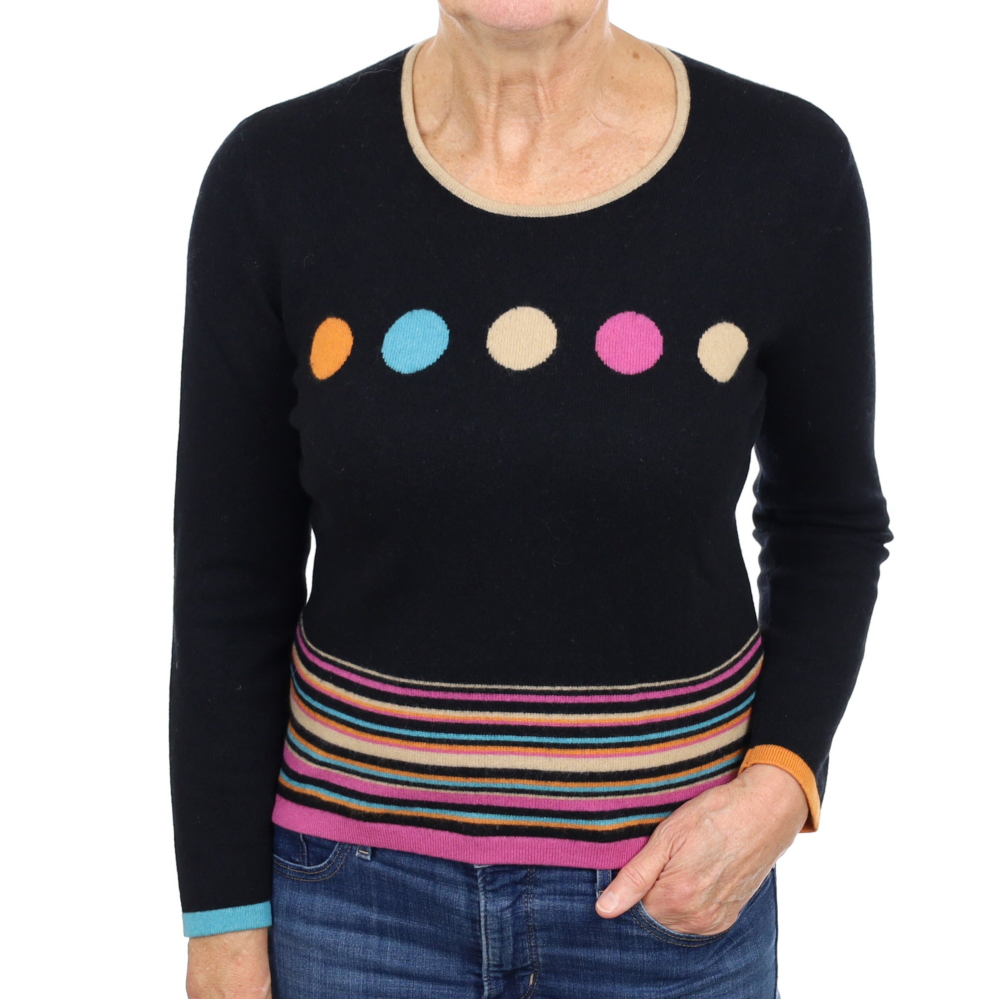 Black Colourful Cashmere Crew Neck Jumper Medium