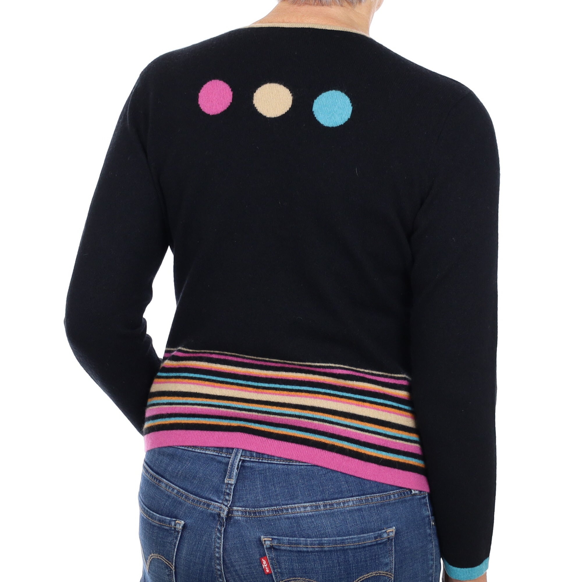 Black Colourful Cashmere Crew Neck Jumper Medium