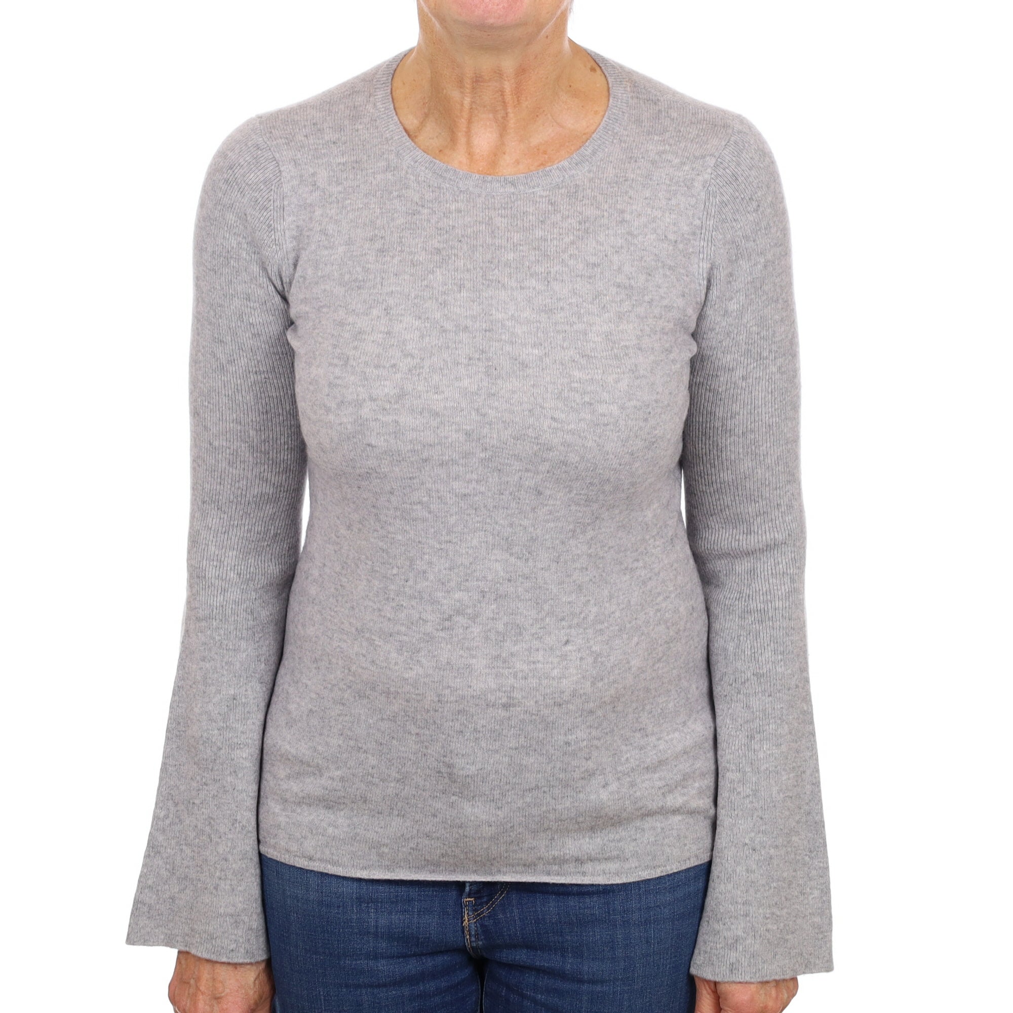 Smoke Grey Cashmere Flared Sleeve Crew Neck Jumper Medium