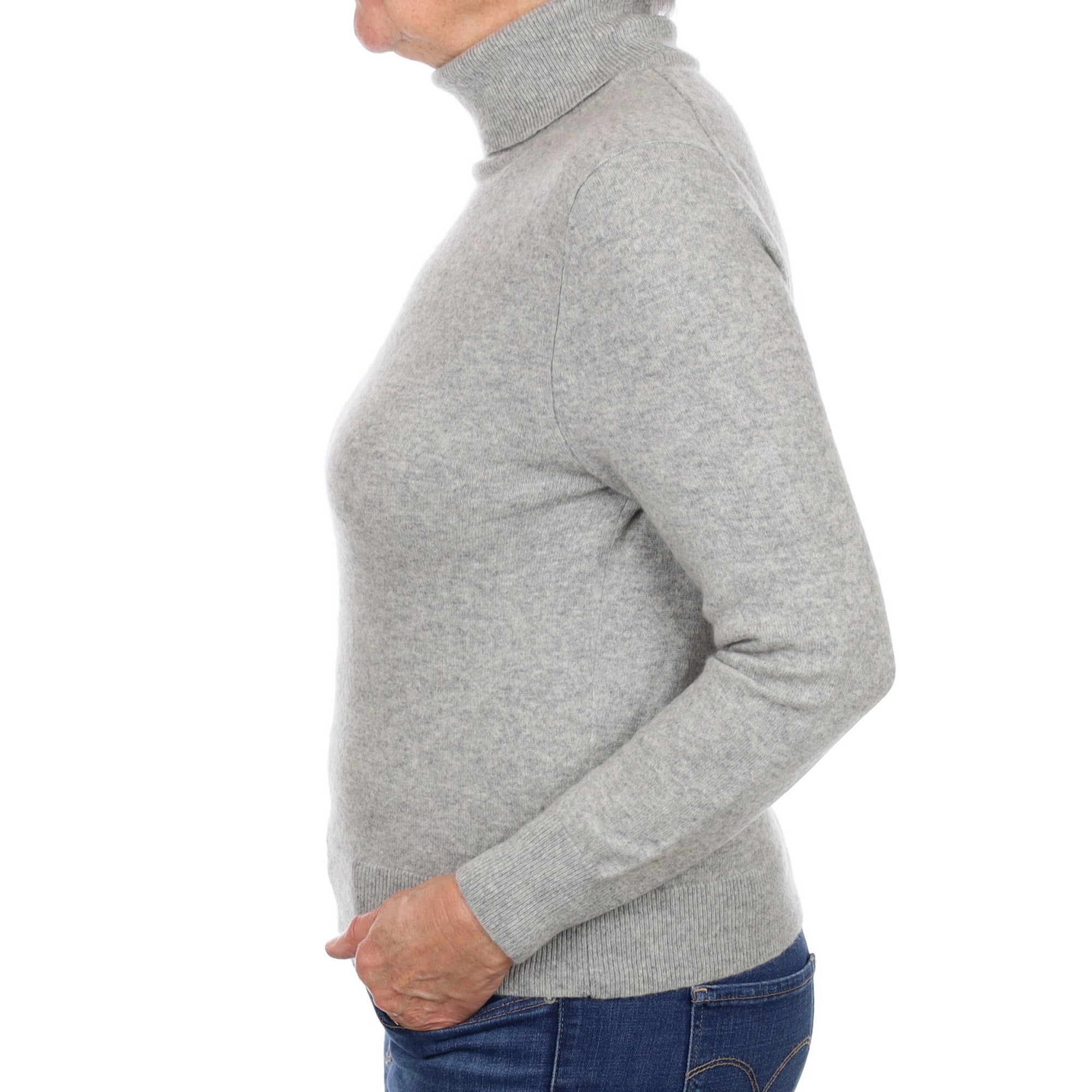 Ash Grey Cashmere Polo Neck Jumper Medium