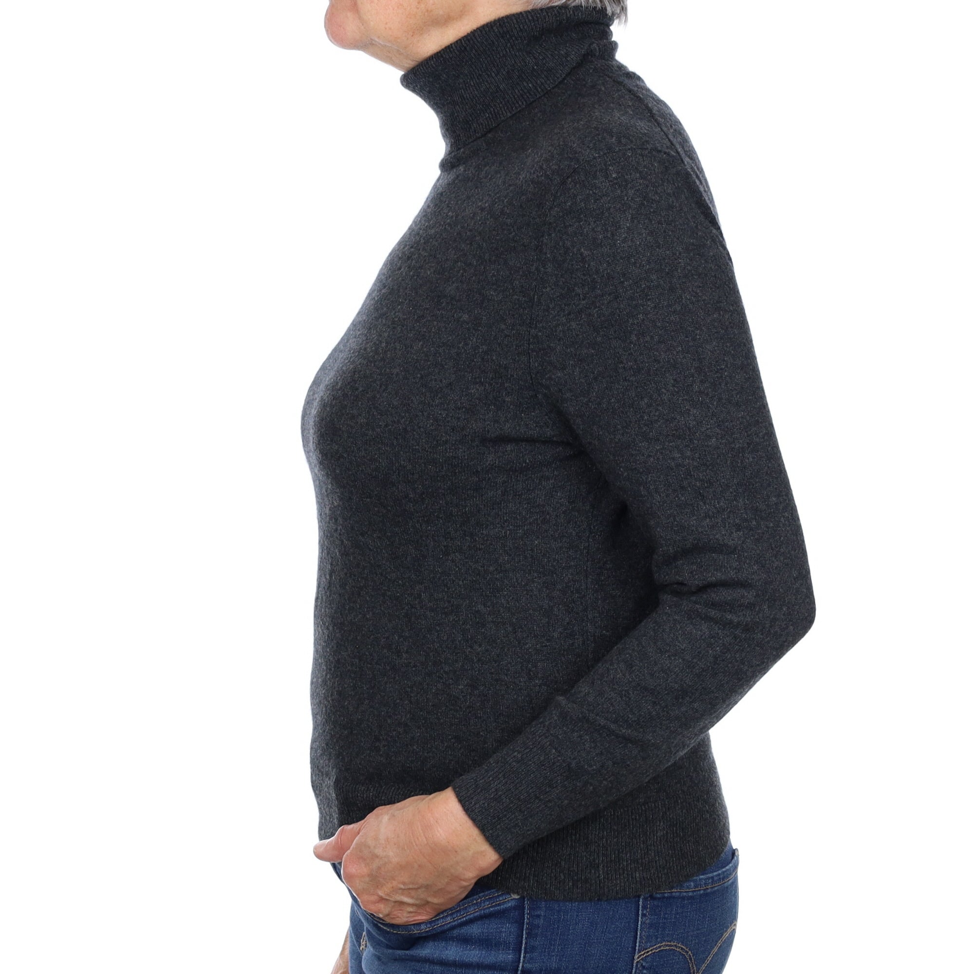 Charcoal Grey Cashmere Polo Neck Jumper Medium