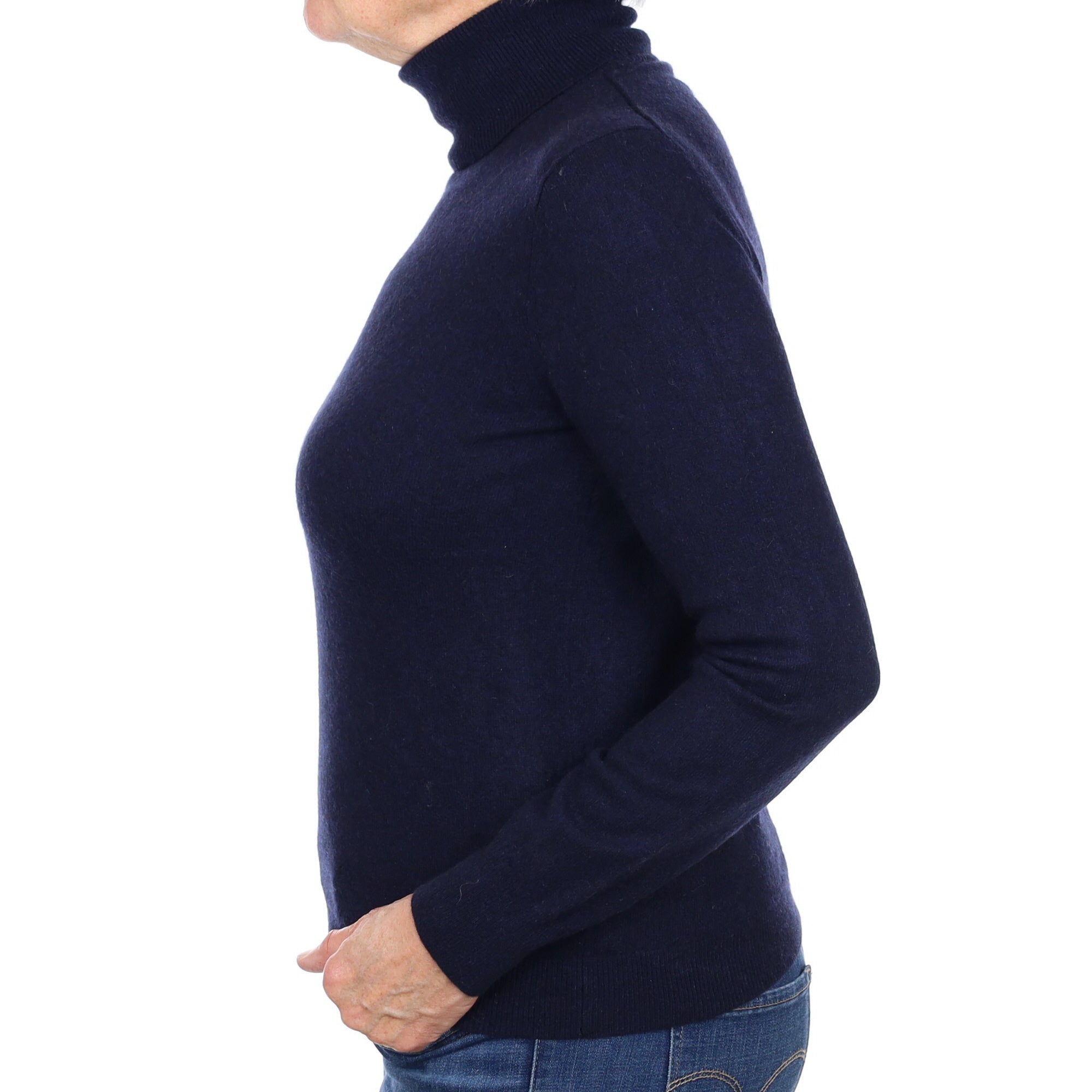 Navy Blue Cashmere Polo Neck Jumper Medium