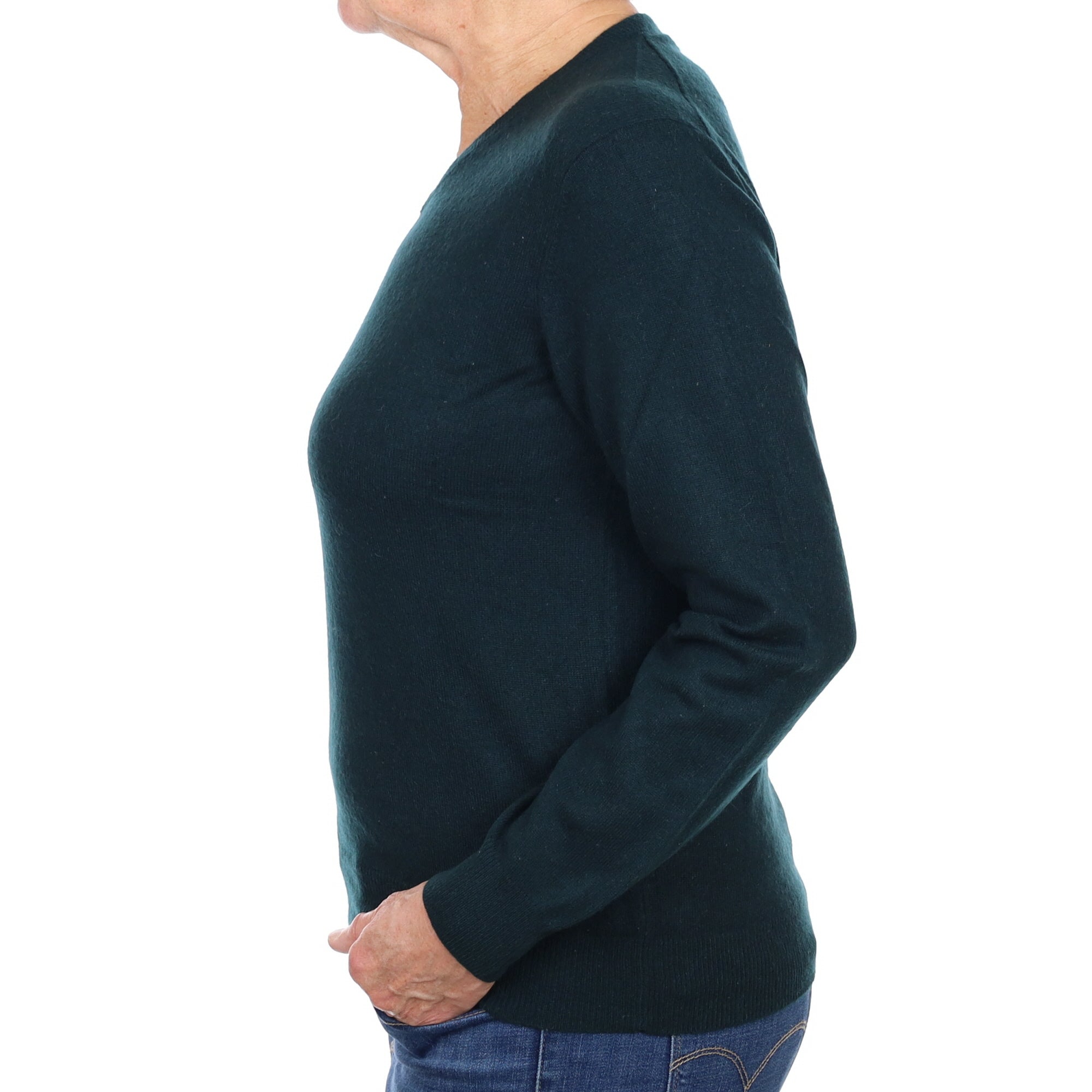 Deepest Forest Green Cashmere V Neck Jumper Medium