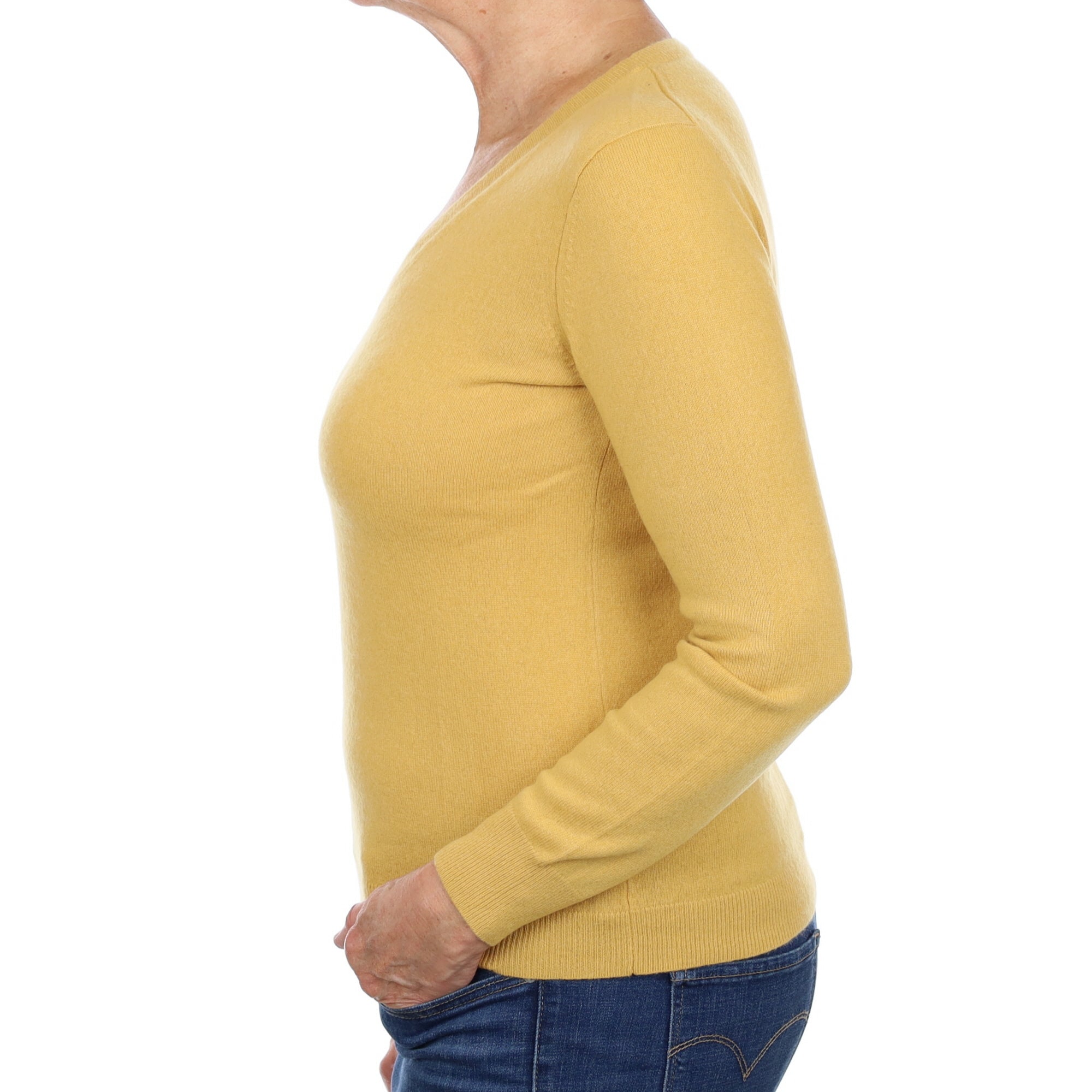 Mustard Yellow Cashmere V Neck Jumper Medium