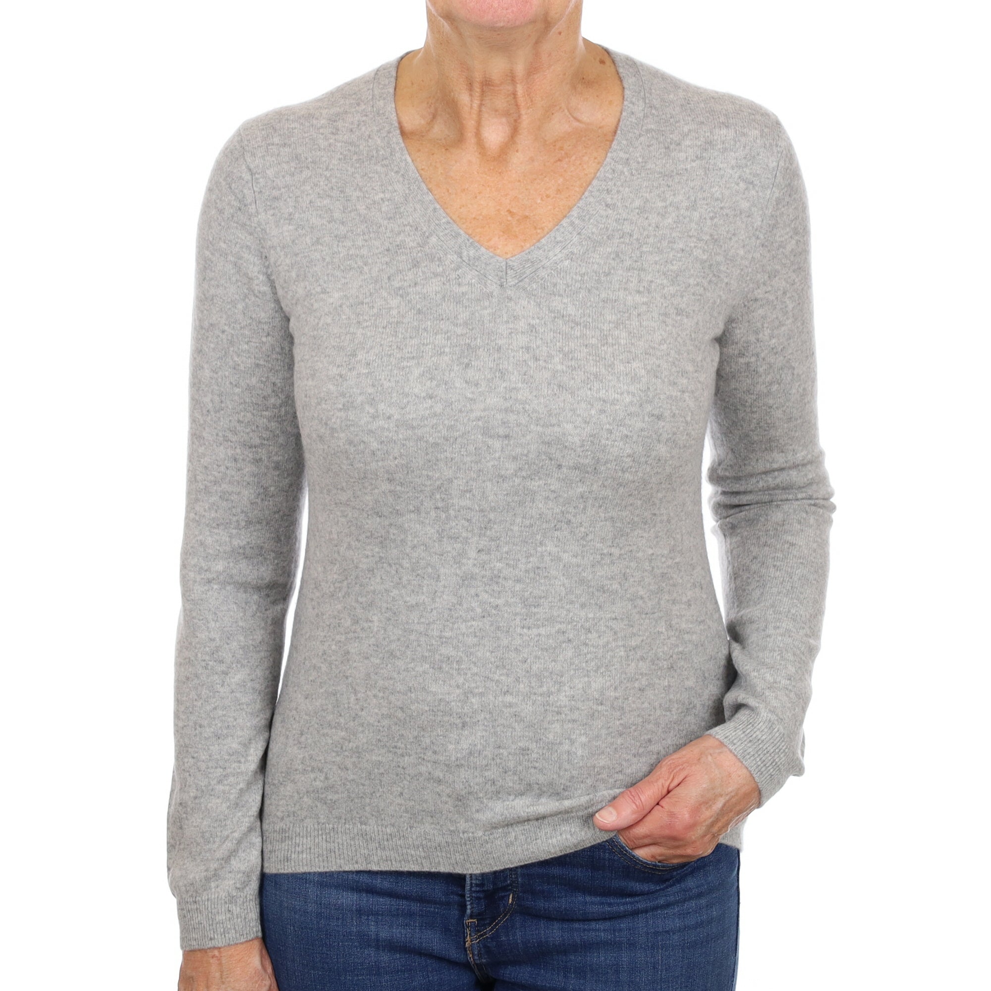 Smoke Grey Cashmere V Neck Jumper Medium