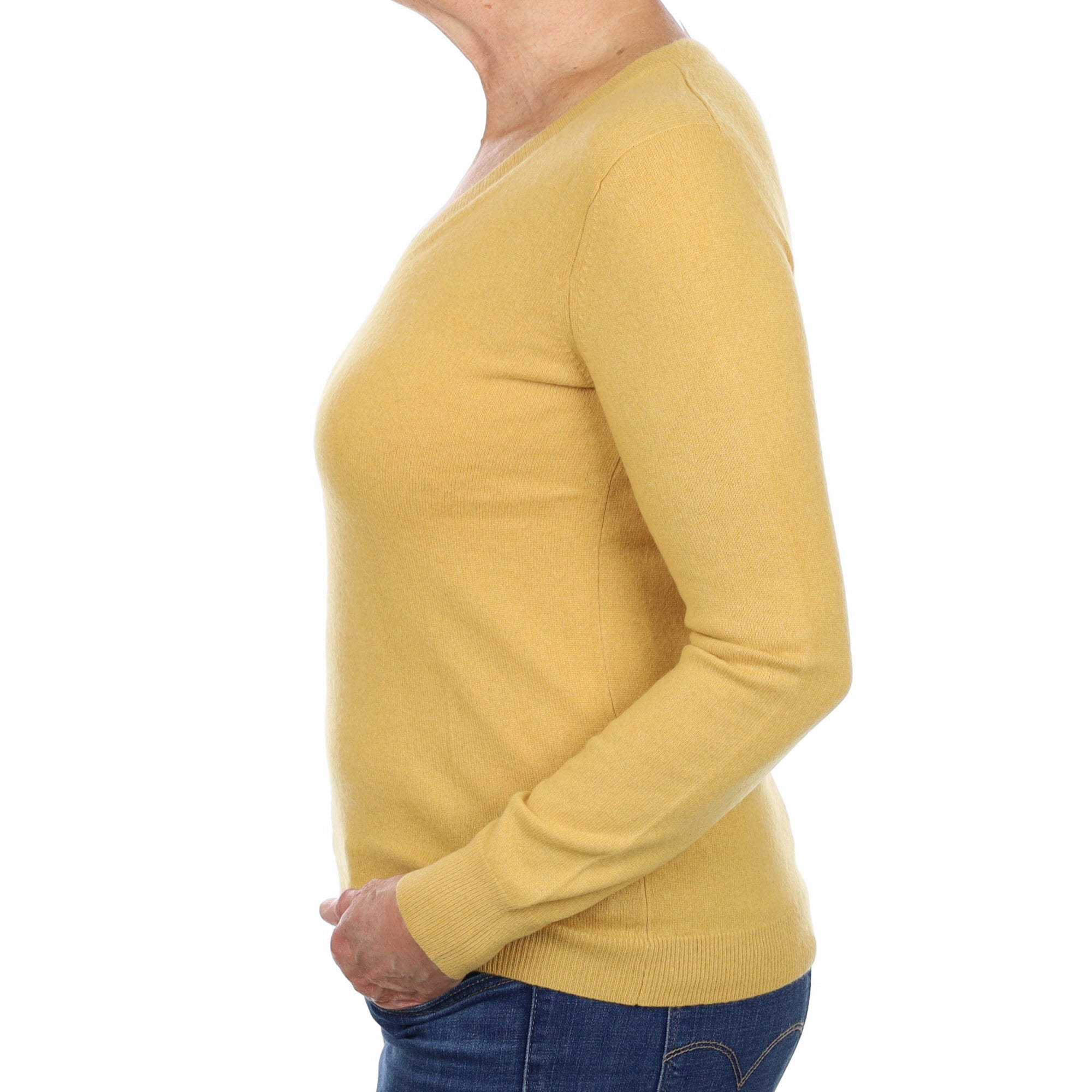 Mustard Yellow Cashmere V Neck Jumper Medium
