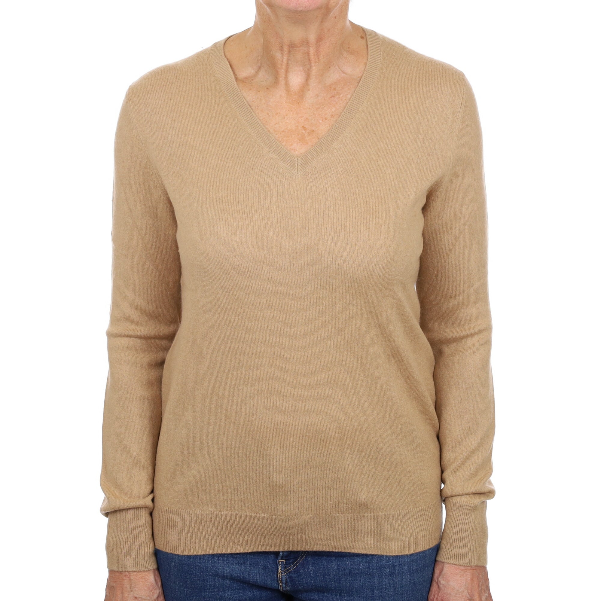 Caramel Brown Cashmere V Neck Jumper Medium