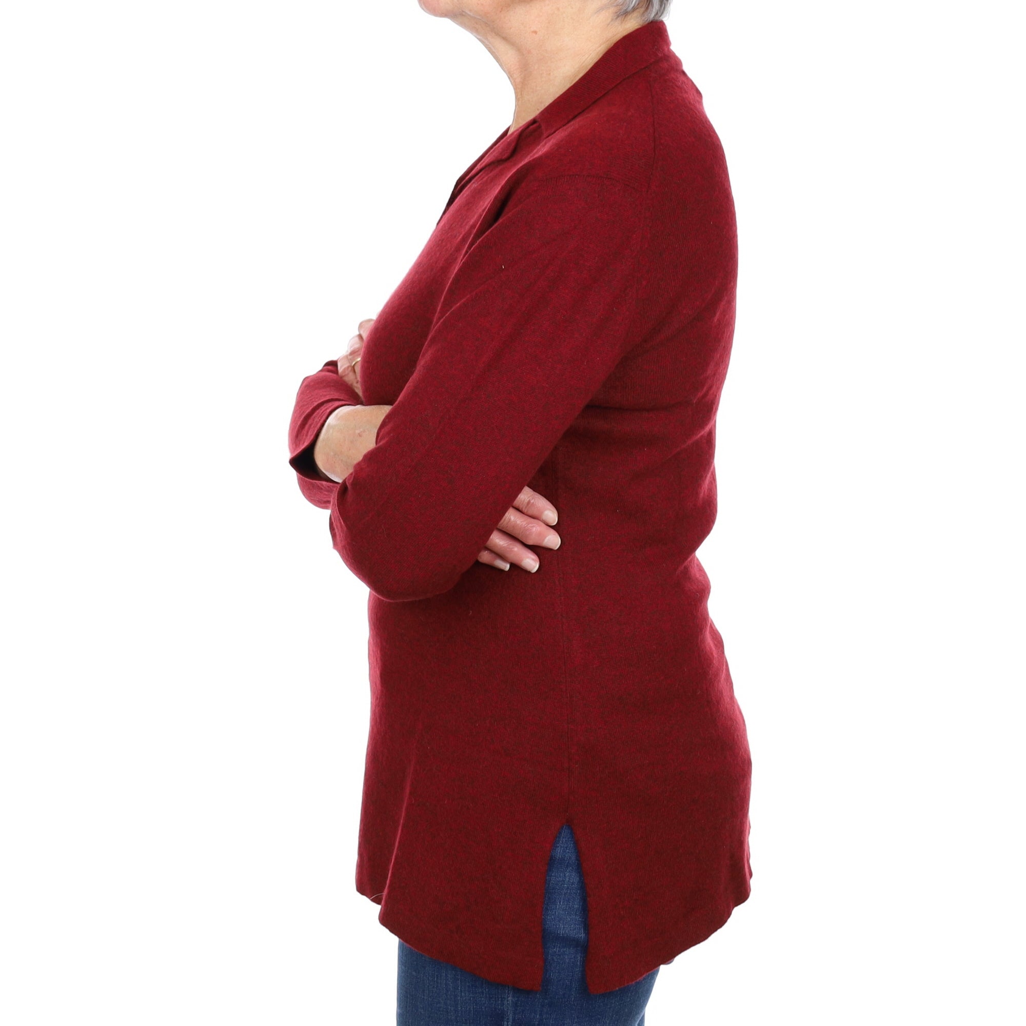 Burgundy Red Cashmere Collared V Neck Jumper Medium