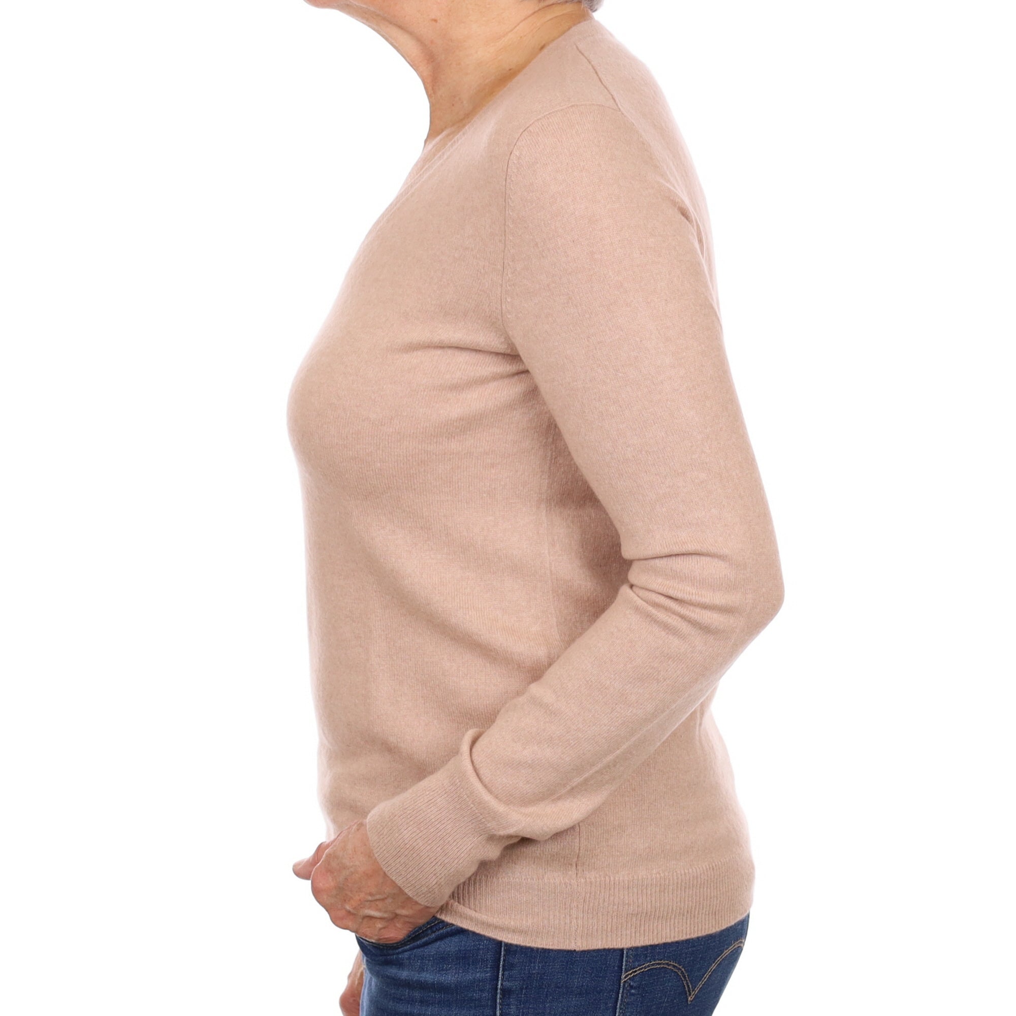 Buff Beige Cashmere V Neck Jumper Medium