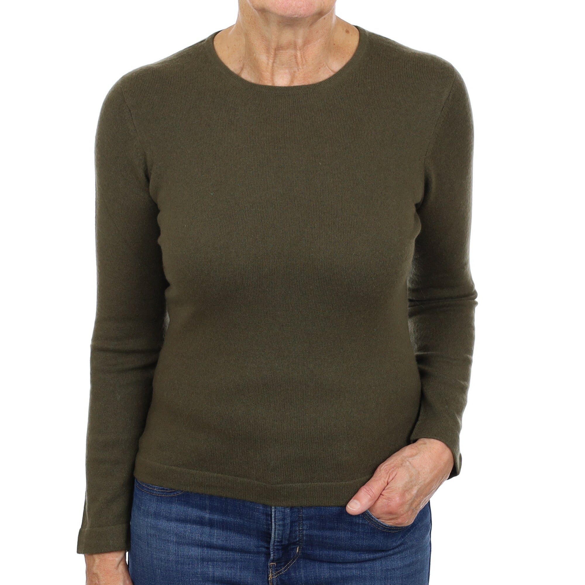 Khaki Green Cashmere Crew Neck Jumper Medium