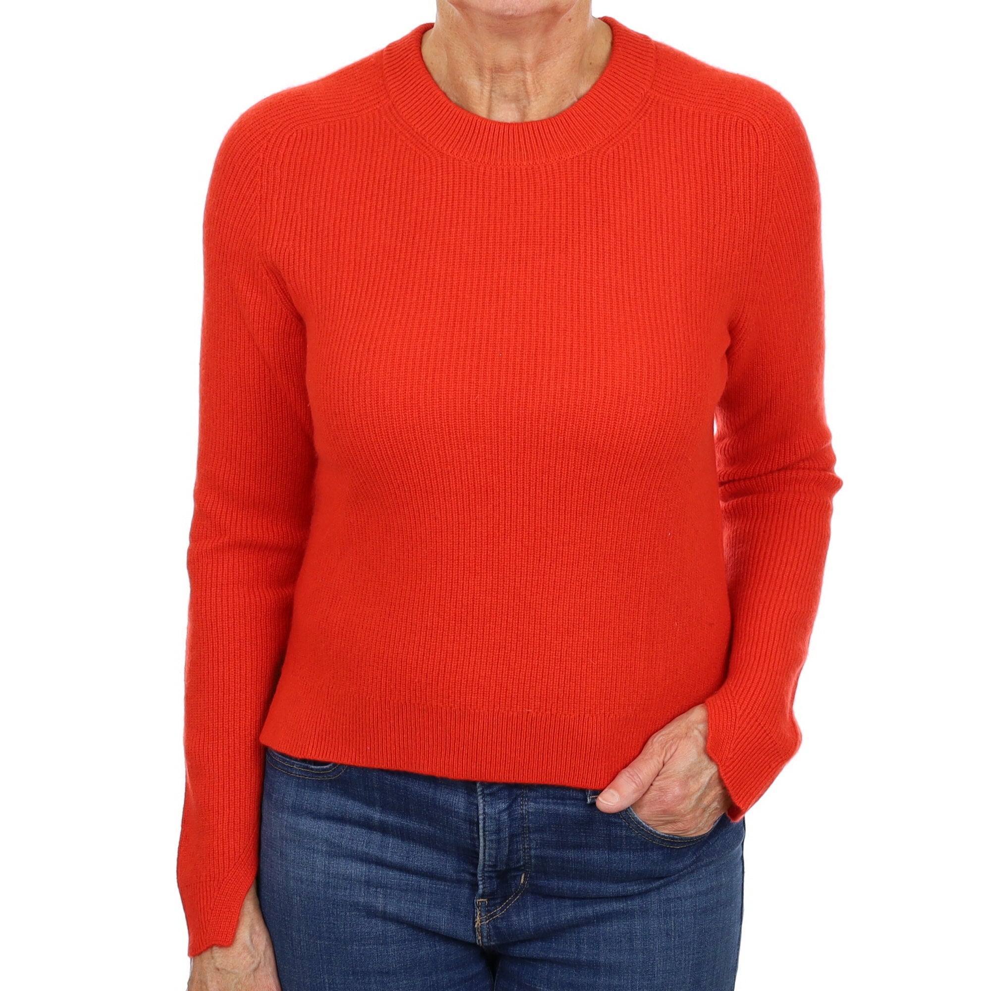 Rag & Bone Fiery Orange Rib Cashmere Crew Neck Jumper Medium