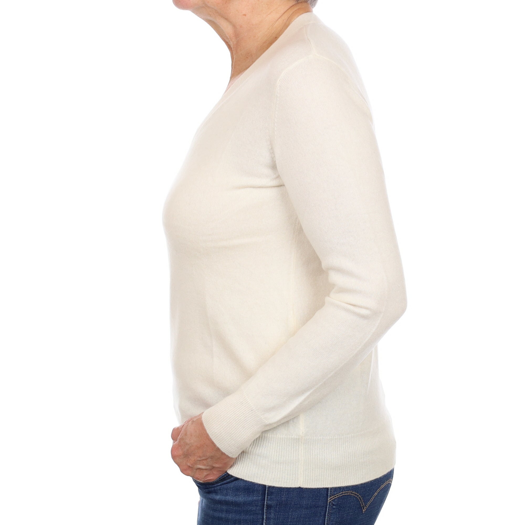 Cream Cashmere V Neck Jumper Medium