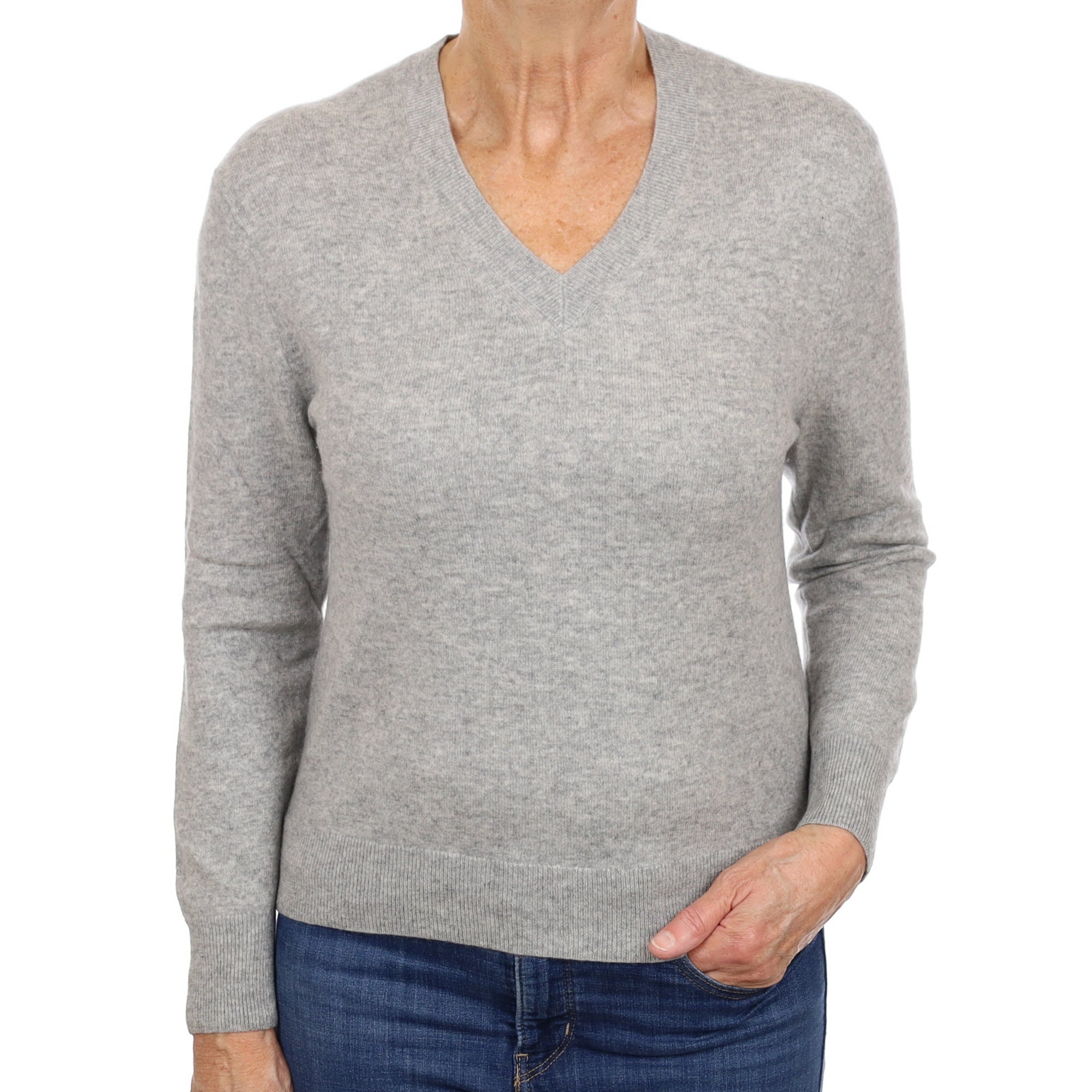 Smoke Grey Cashmere V Neck Jumper Medium