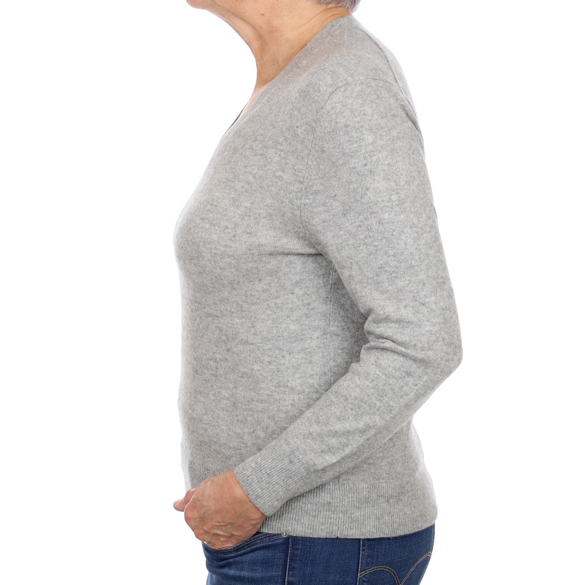 Smoke Grey Cashmere V Neck Jumper Medium