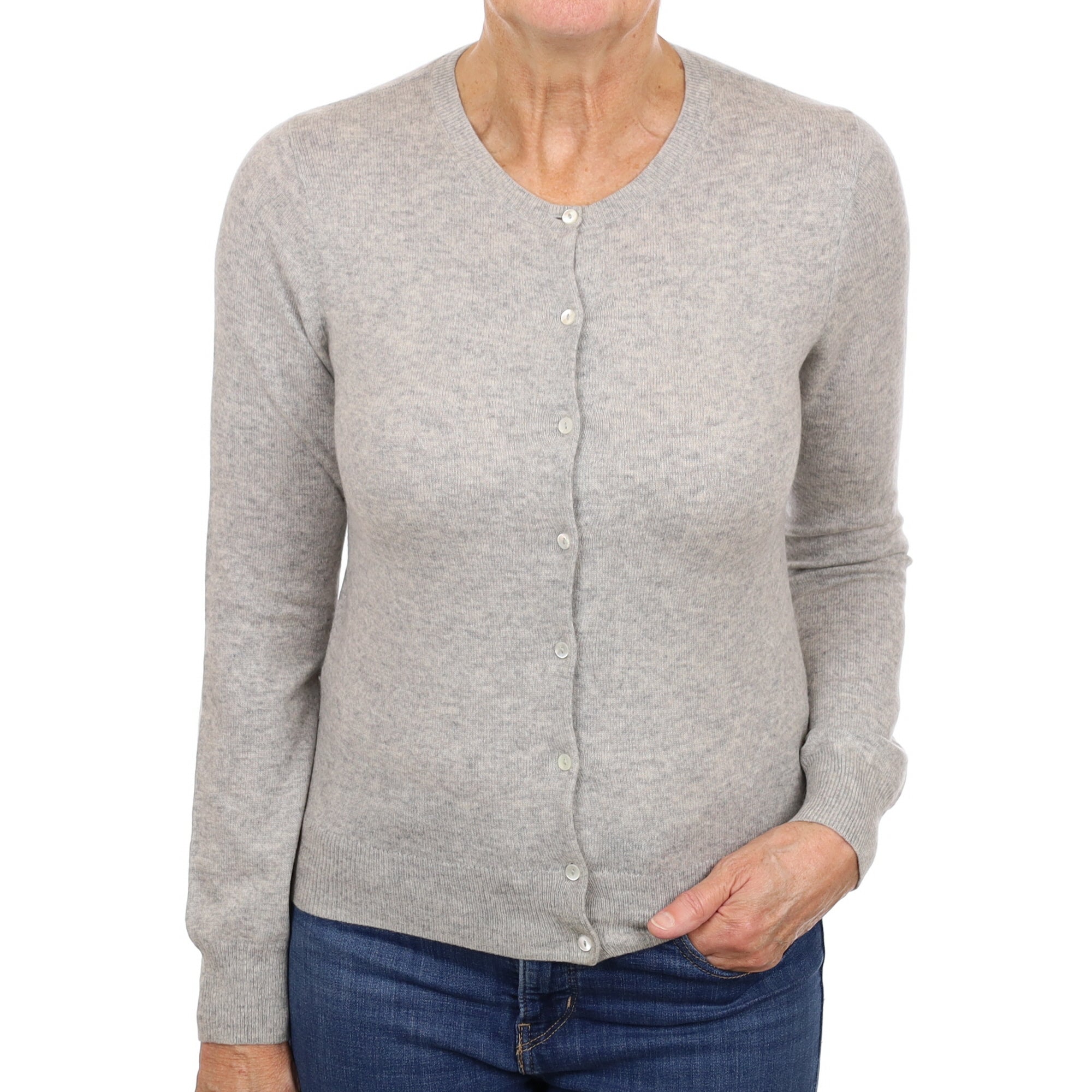 Smoke Grey Cashmere Crew Neck Cardigan Medium