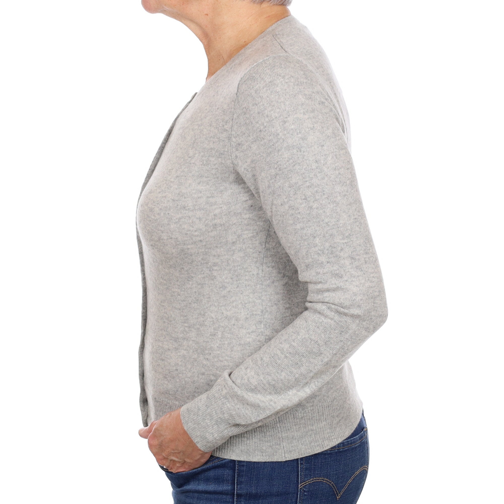 Smoke Grey Cashmere Crew Neck Cardigan Medium