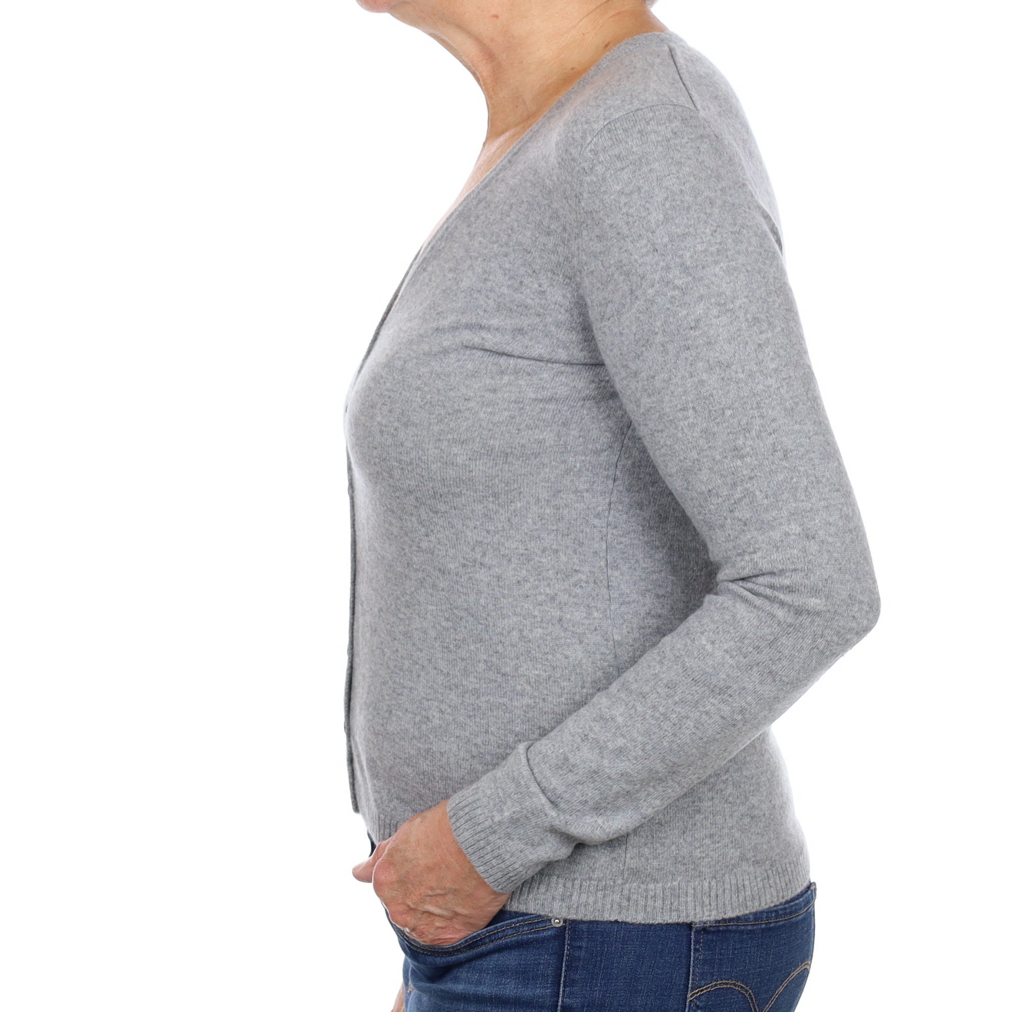 Pebble Grey Cashmere V Neck Cardigan Medium