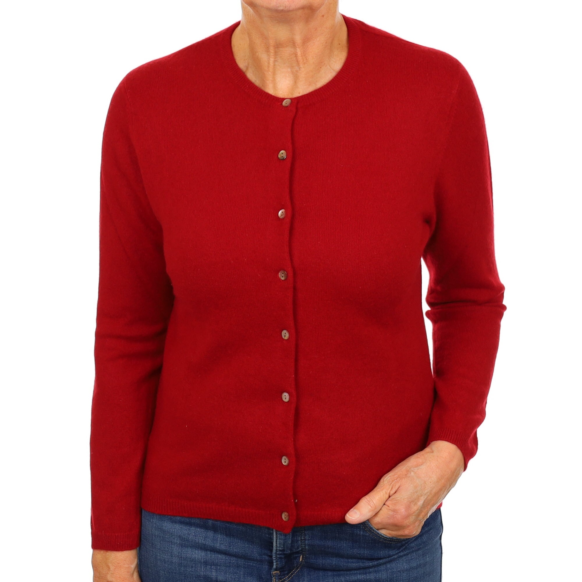Crimson Red Cashmere Crew Neck Cardigan Medium