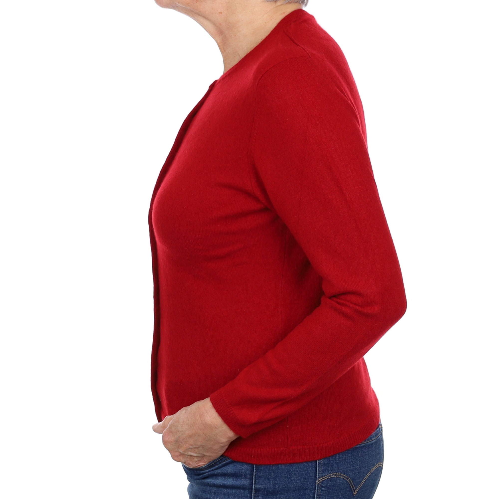 Crimson Red Cashmere Crew Neck Cardigan Medium