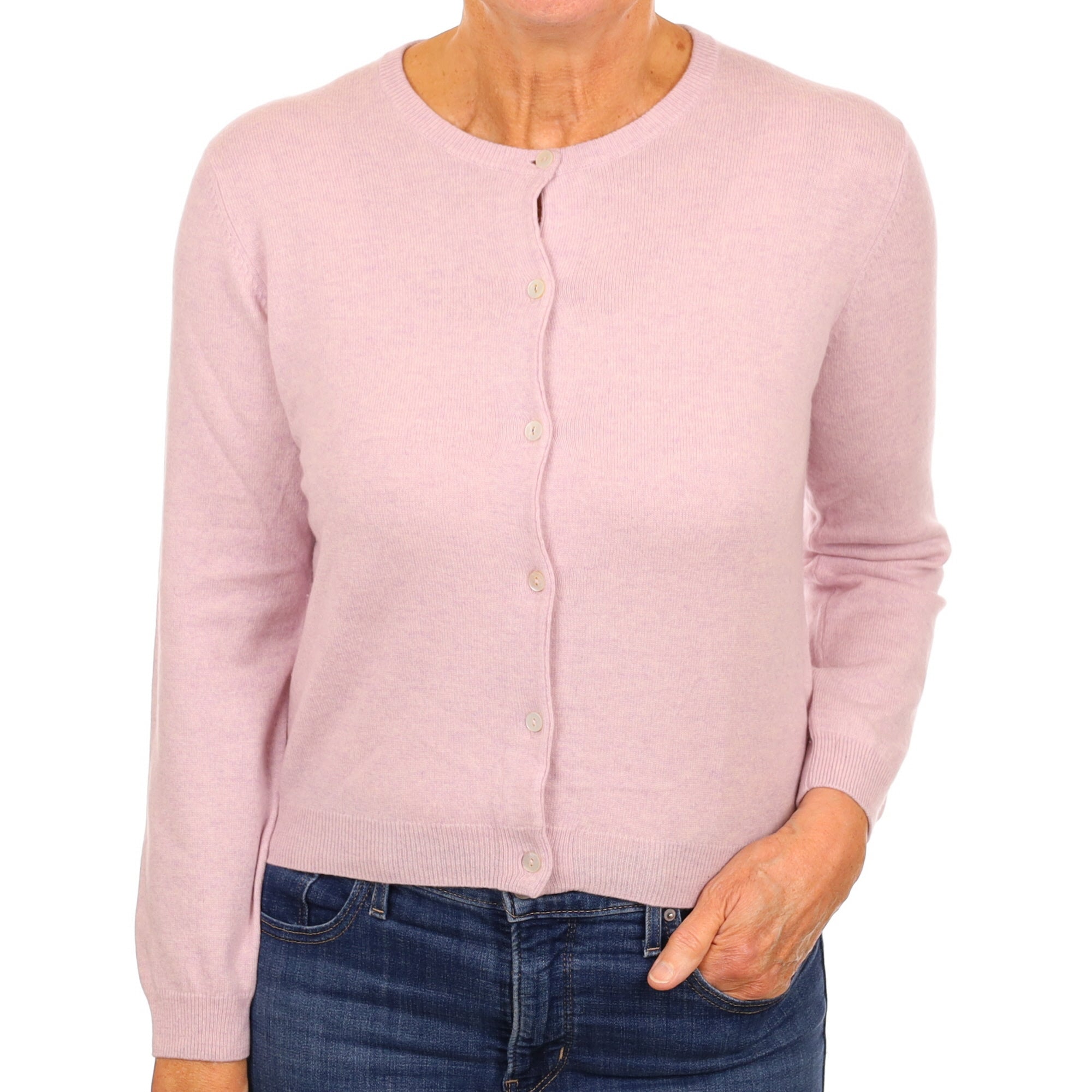 Mauve Purple Cashmere Crew Neck Cardigan Medium