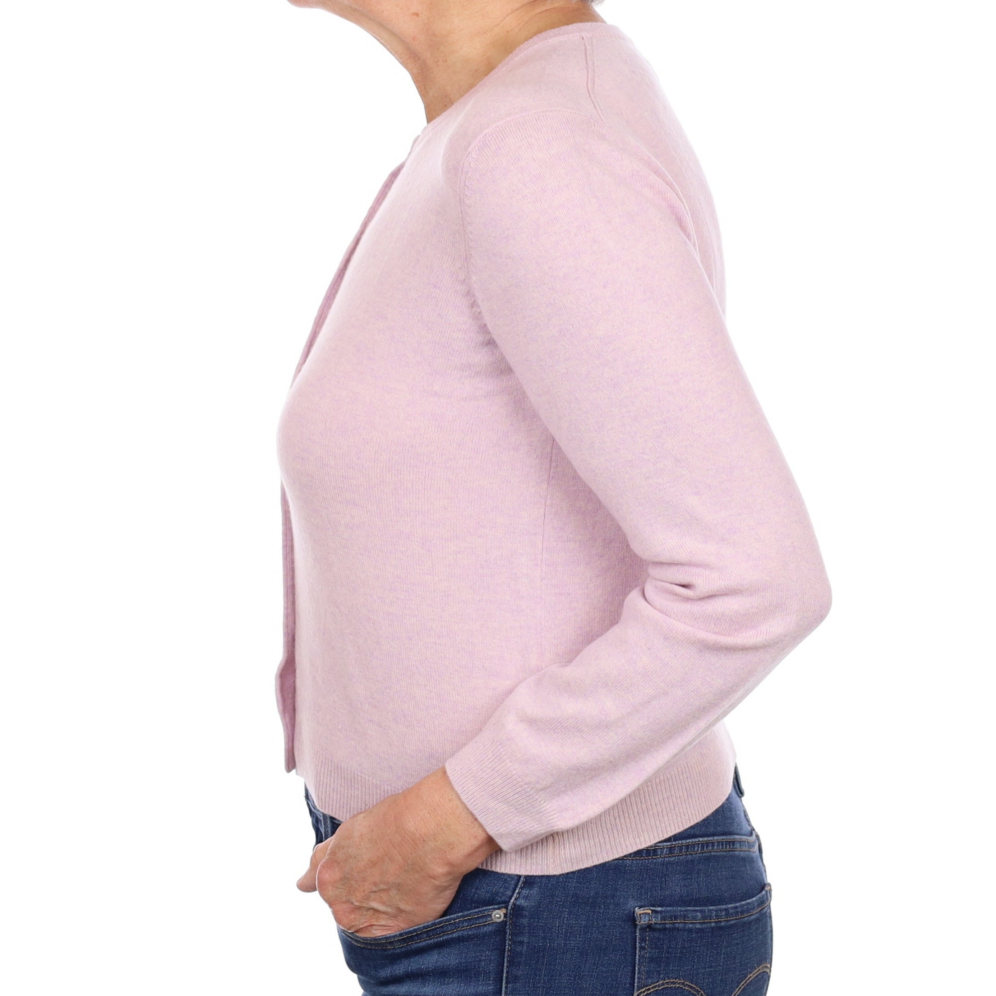 Mauve Purple Cashmere Crew Neck Cardigan Medium