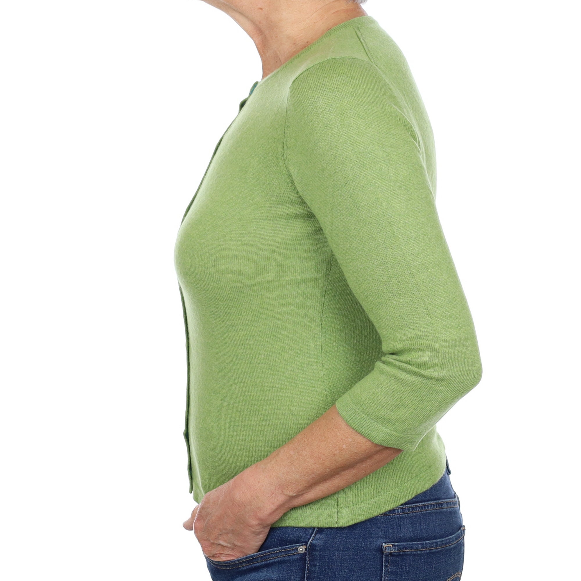 Key Lime Green Cashmere Crew Neck Cardigan Medium