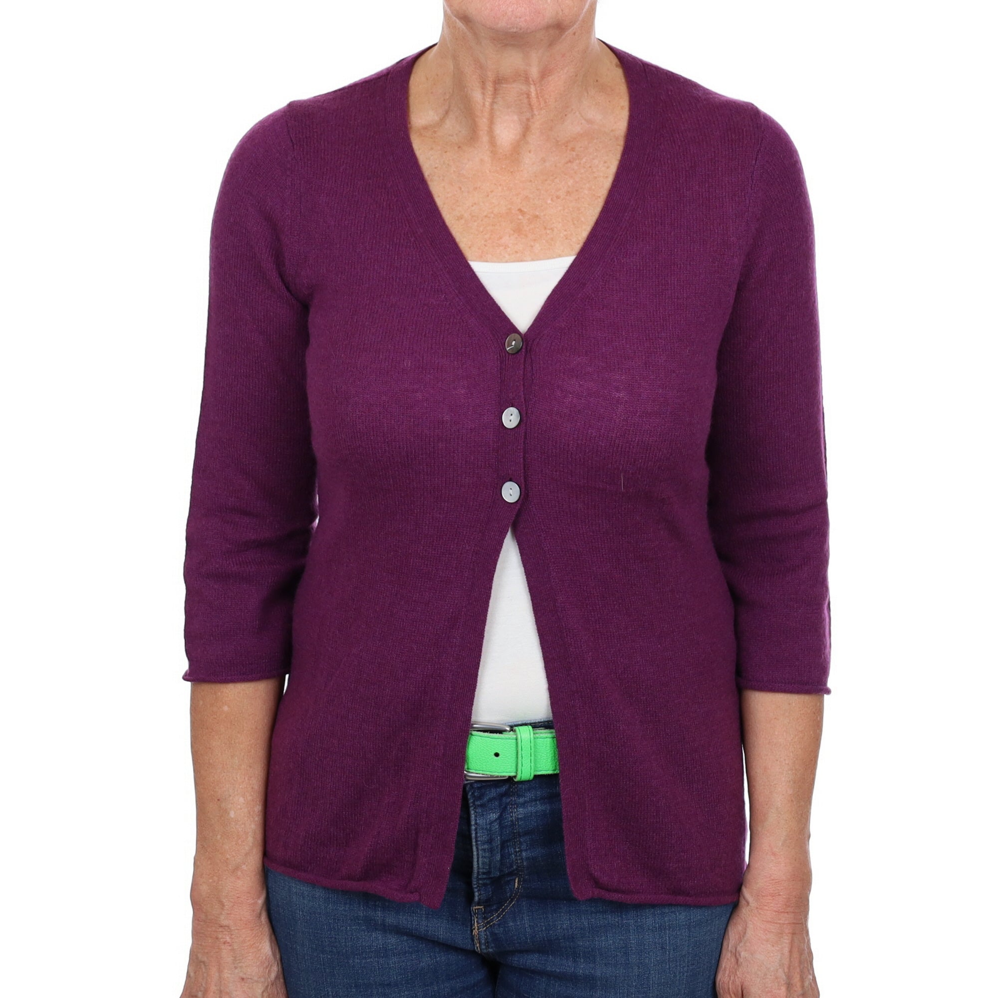 Plum Purple Cashmere V Neck Cardigan Medium