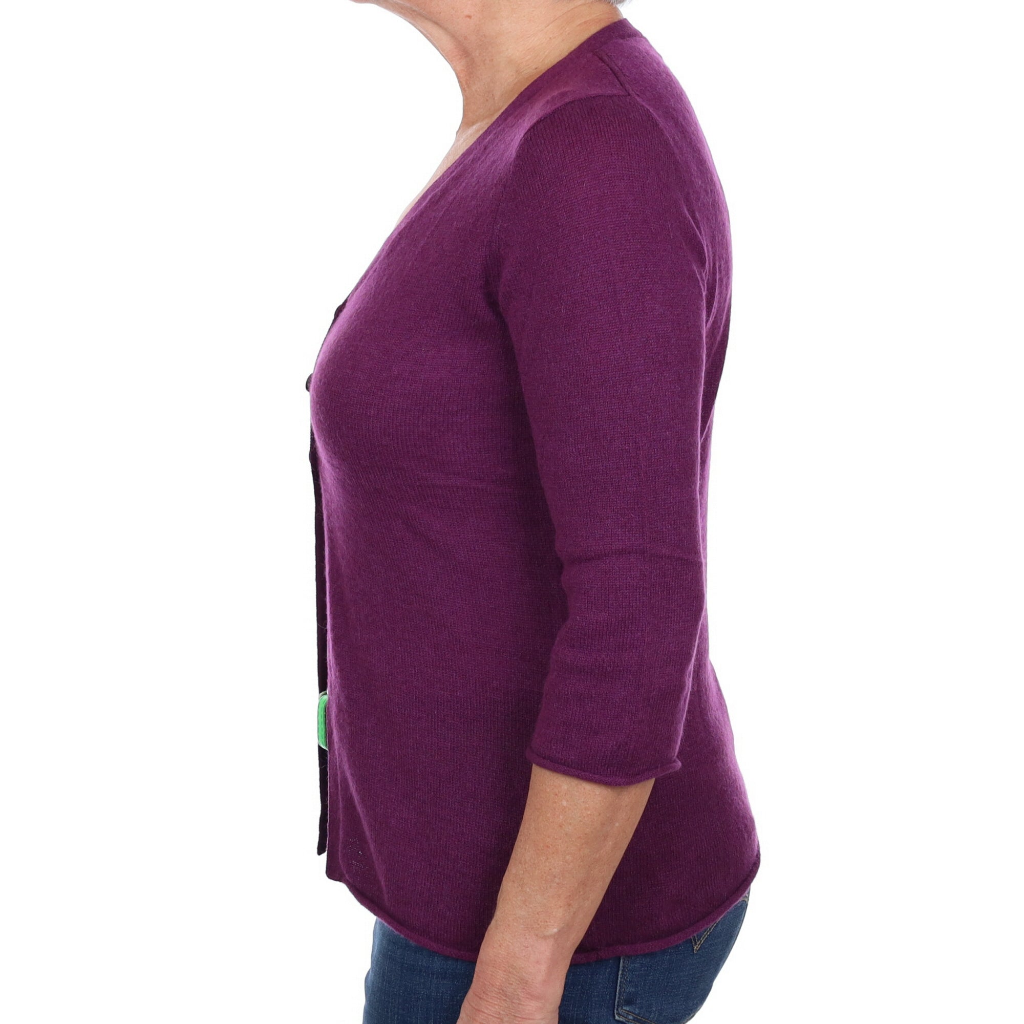 Plum Purple Cashmere V Neck Cardigan Medium