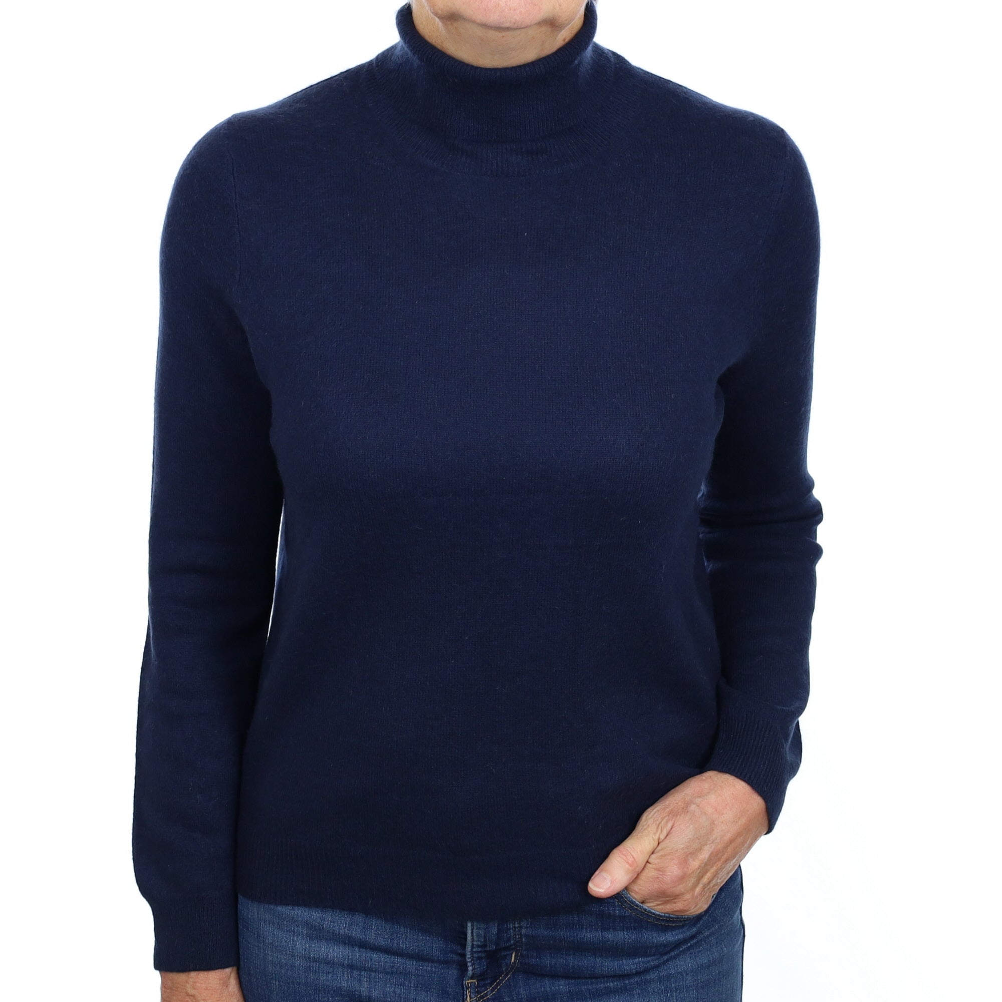 Navy Blue Cashmere Polo Neck Jumper Medium