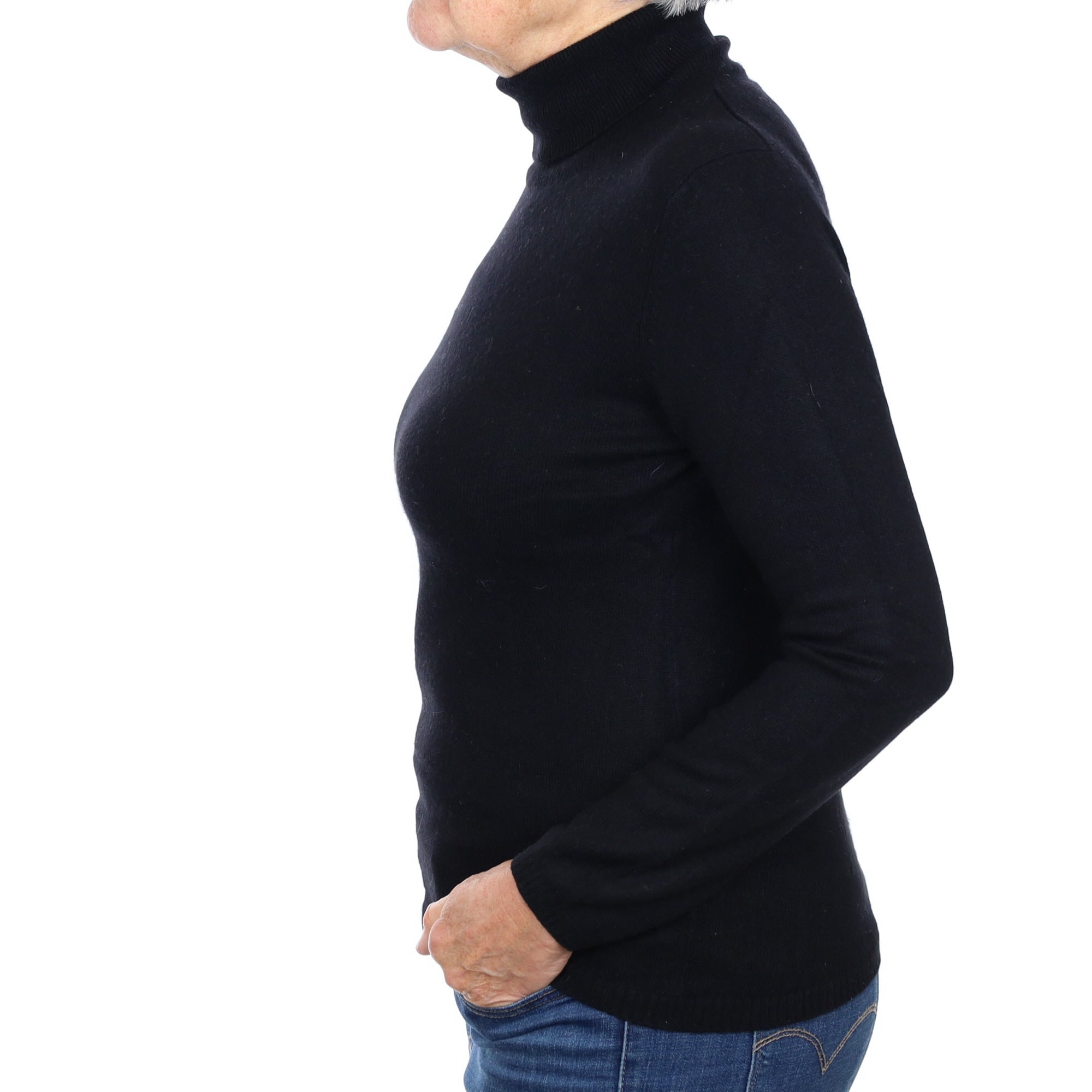 Black Cashmere Polo Neck Jumper Medium