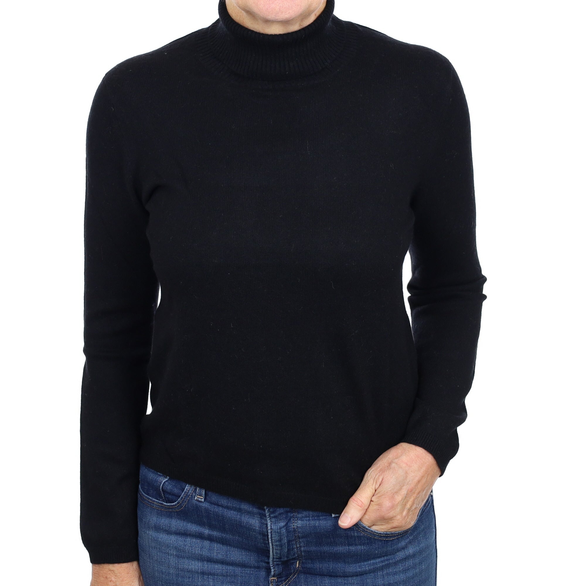 Black Cashmere Polo Neck Jumper Medium