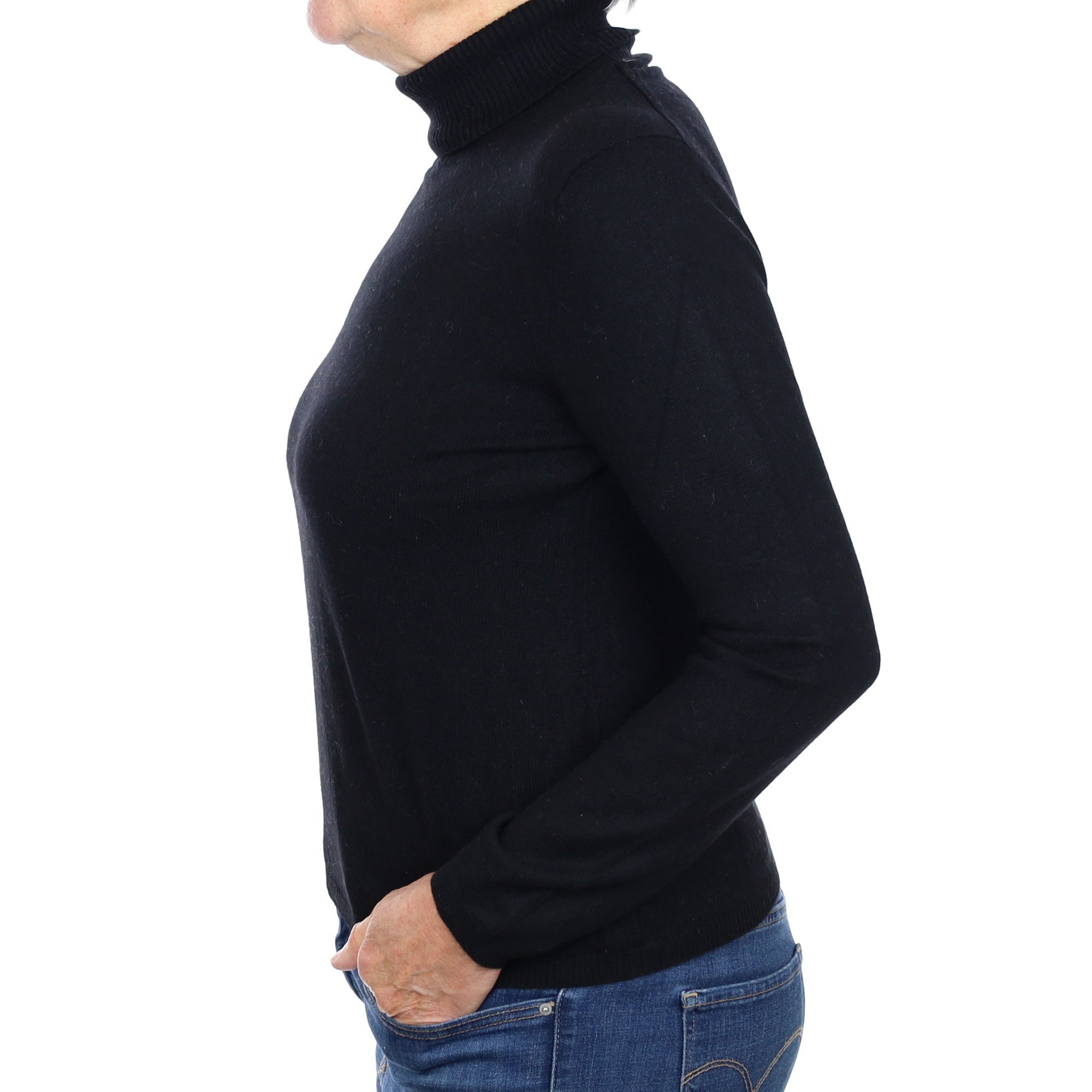 Black Cashmere Polo Neck Jumper Medium