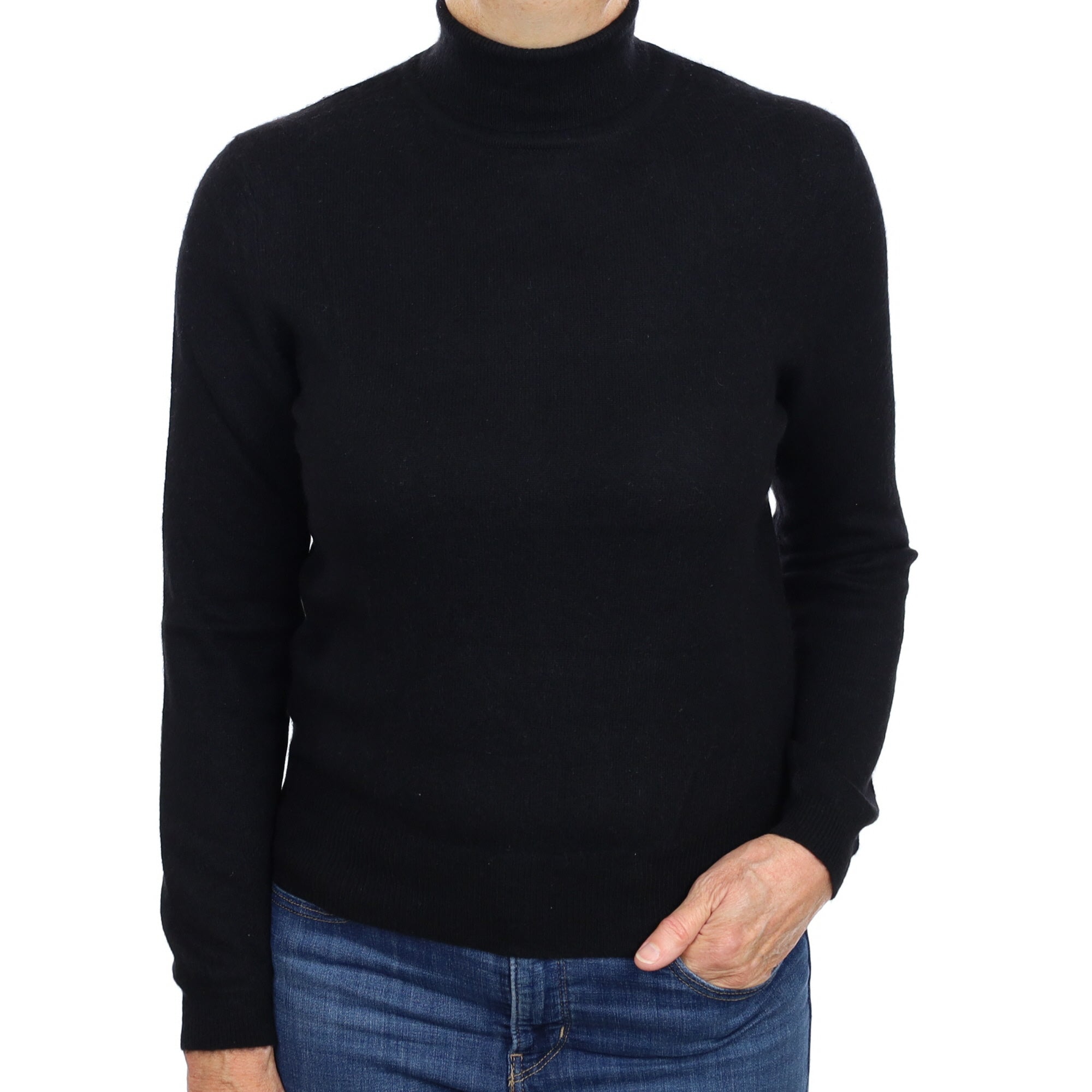Black Cashmere Polo Neck Jumper Medium
